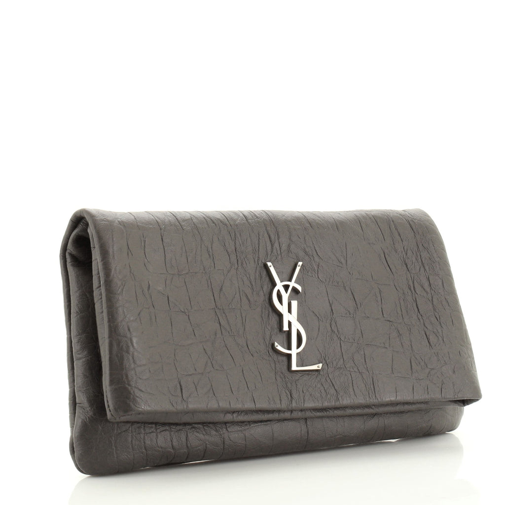 West Hollywood Fold Over Clutch Crocodile Embossed Leather