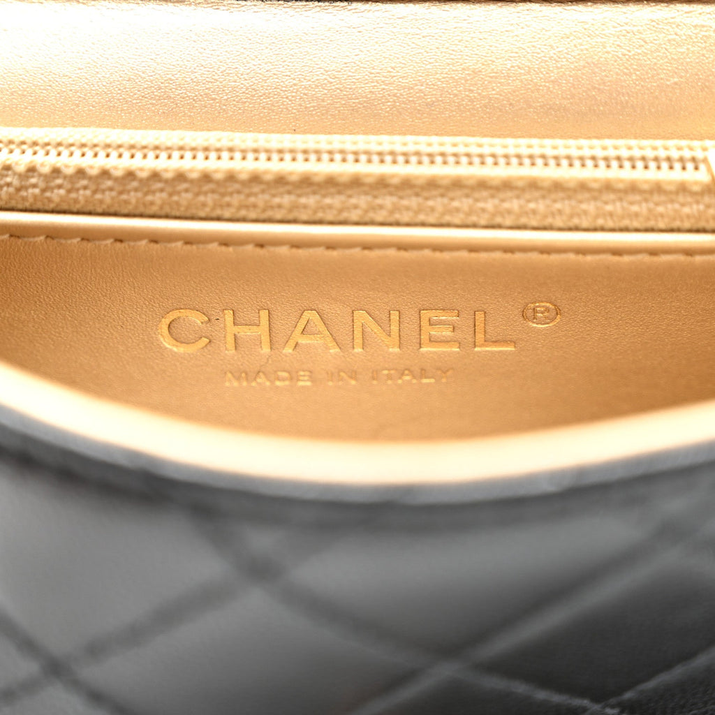 Lambskin Quilted Small Chic Pearls Flap Black