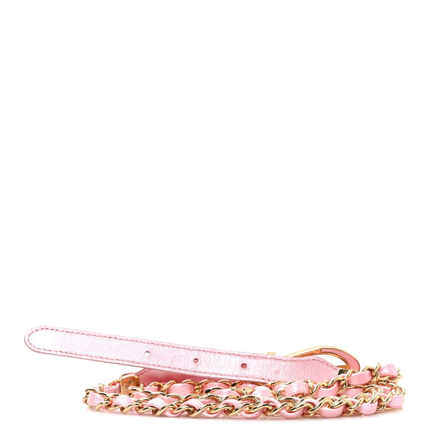 Iridescent Lambskin Metal Chain Belt M Light Pink