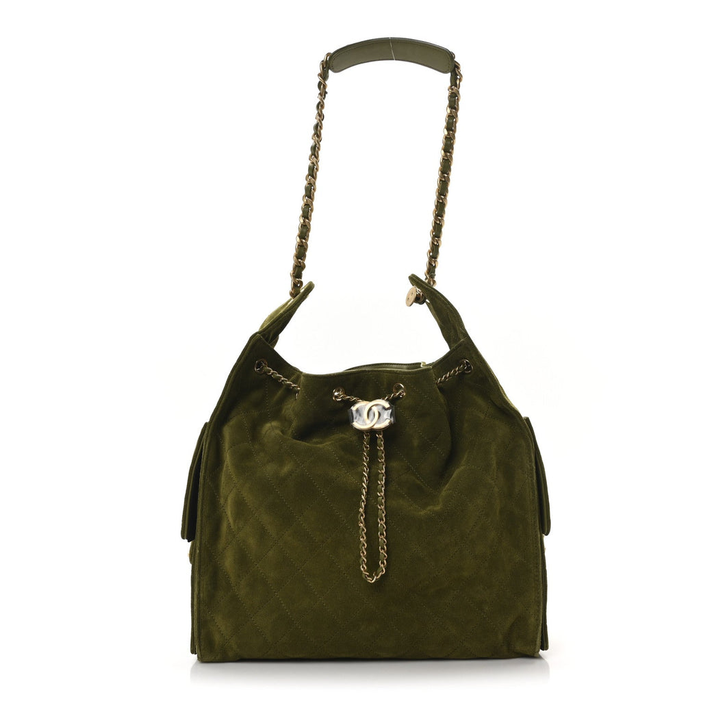 Suede Quilted Medium Chanel 25 Hobo Khaki