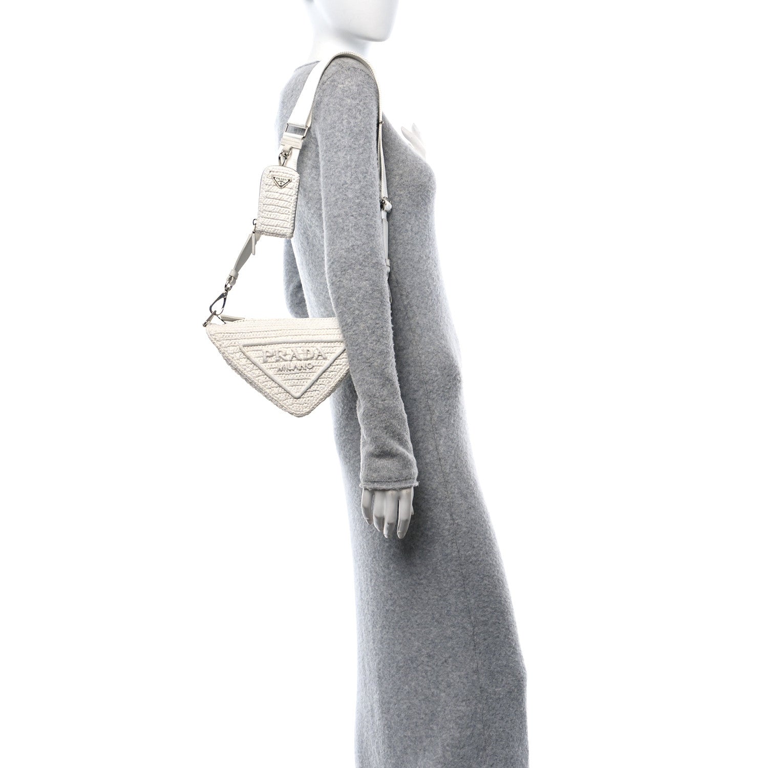 Yarn Raffia Effect Crochet Triangle Shoulder Bag White