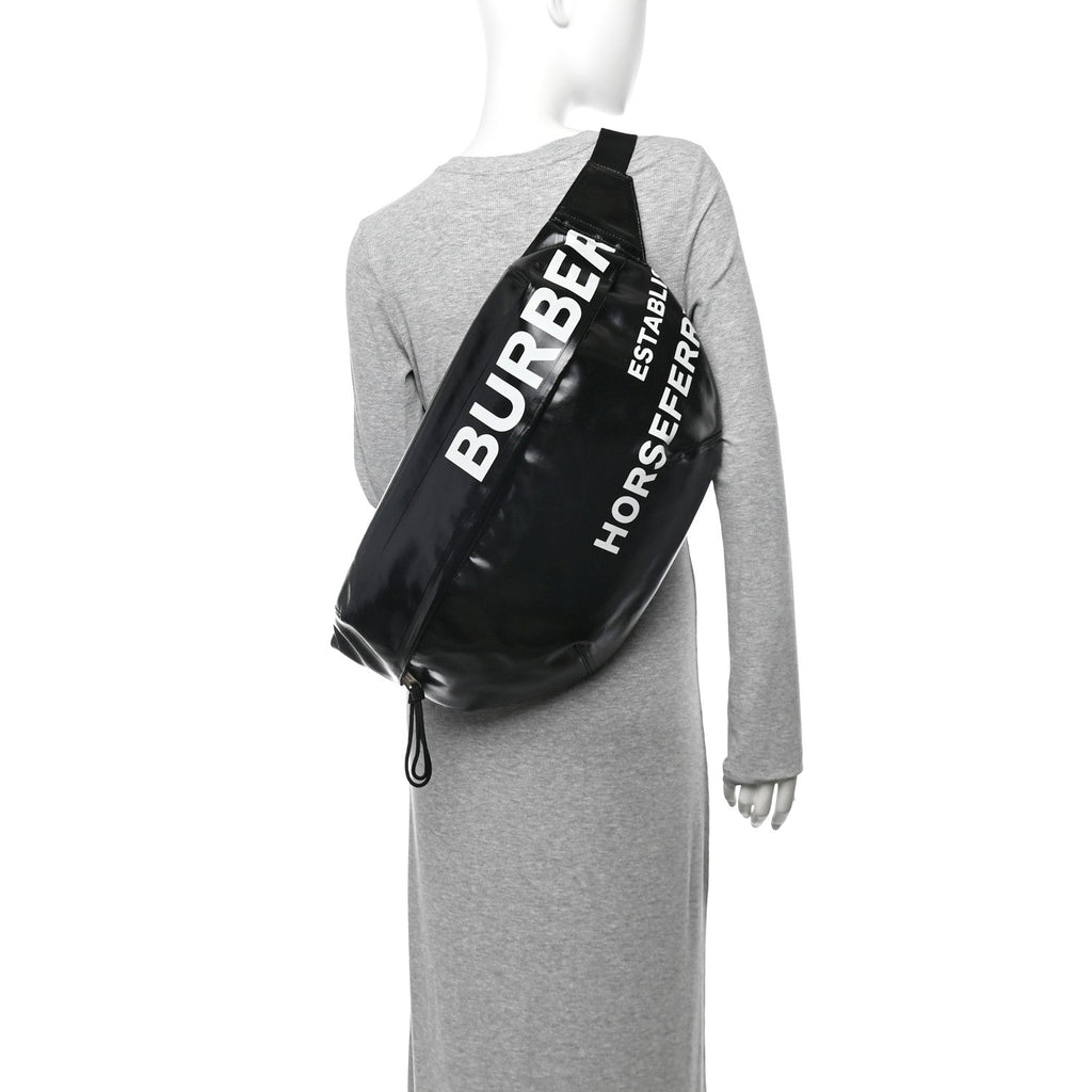 Coated Canvas Horseferry Print Extra Large Bum Bag Black