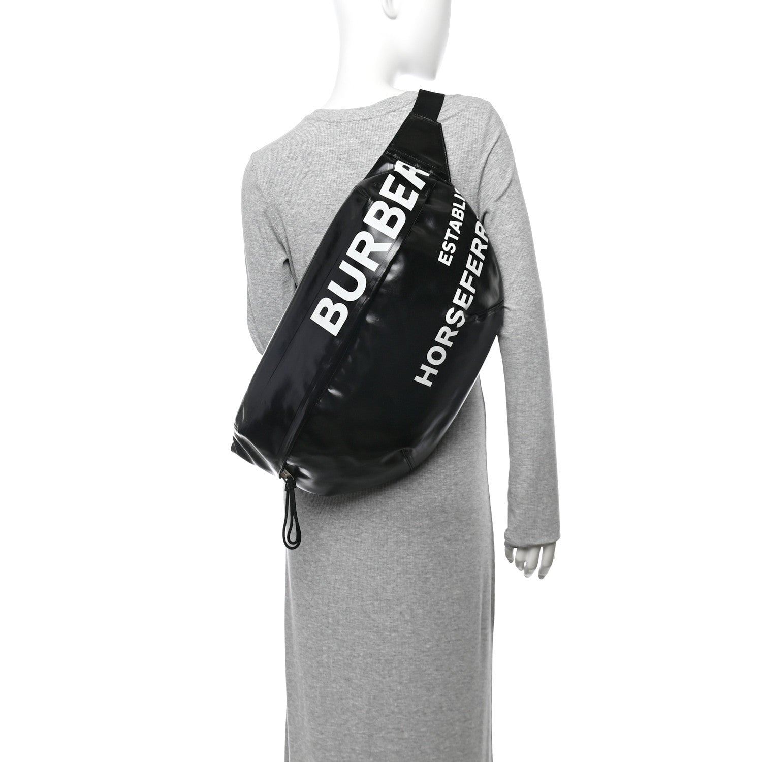 Coated Canvas Horseferry Print Extra Large Bum Bag Black
