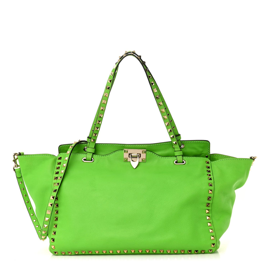 Vitello Medium Rockstud Tote Green Fluo