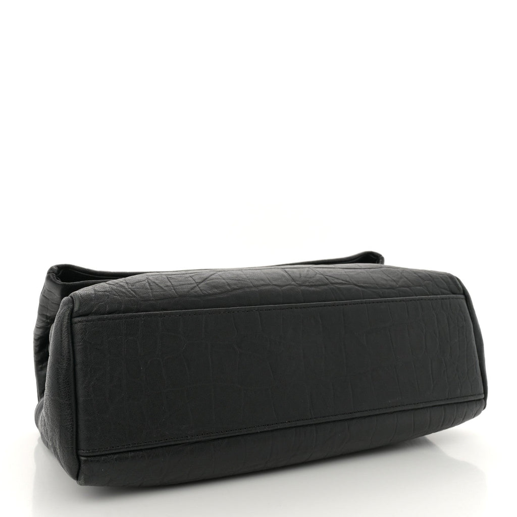 Calfskin Crocodile Embossed Medium West Hollywood Monogram Fold-Over Black