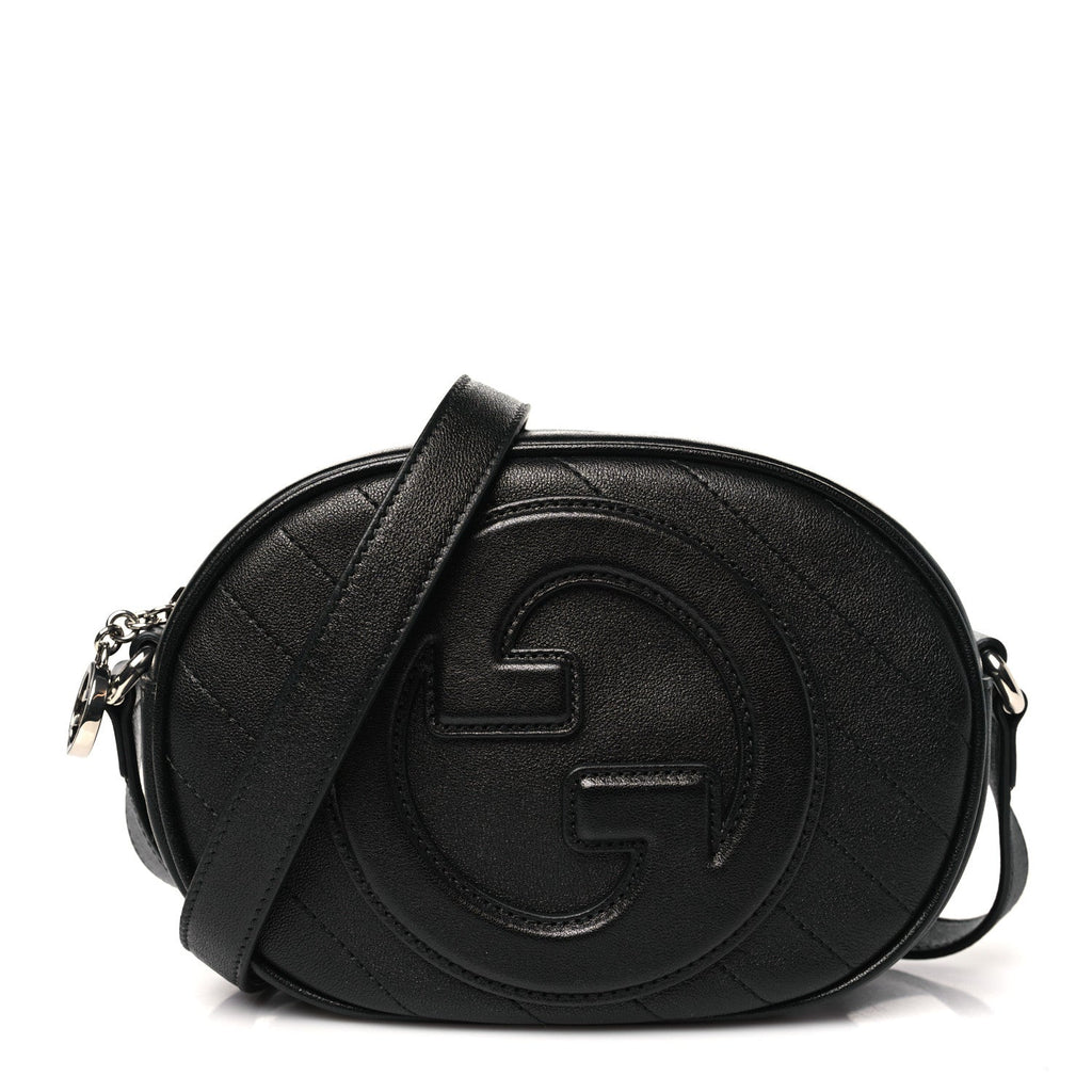 Sakai Be Green Calfskin Diagonal Stitched Mini Blondie Shoulder Bag Black