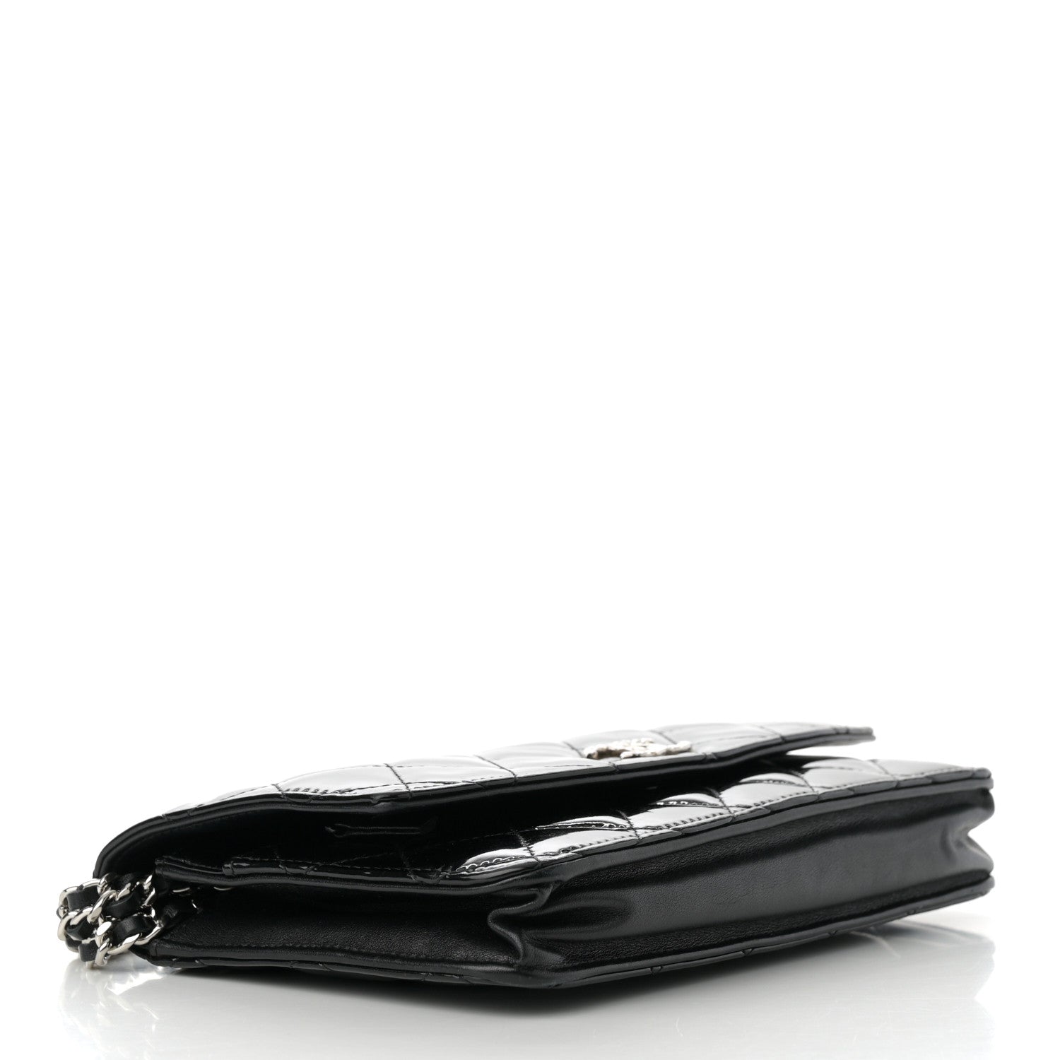 Patent Quilted Brilliant Wallet On Chain WOC Black