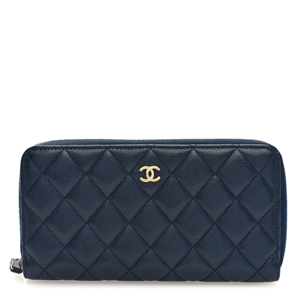 Caviar Quilted Large Gusset Zip Around Wallet Navy