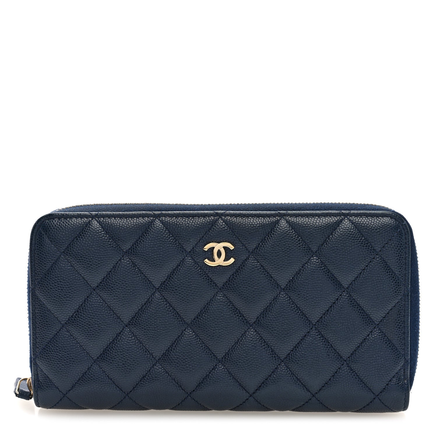 Caviar Quilted Large Gusset Zip Around Wallet Navy