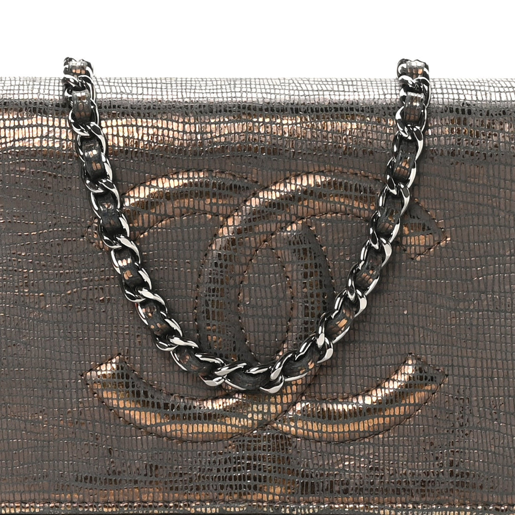 Iridescent Lizard Embossed Timeless CC Wallet on Chain WOC Brown