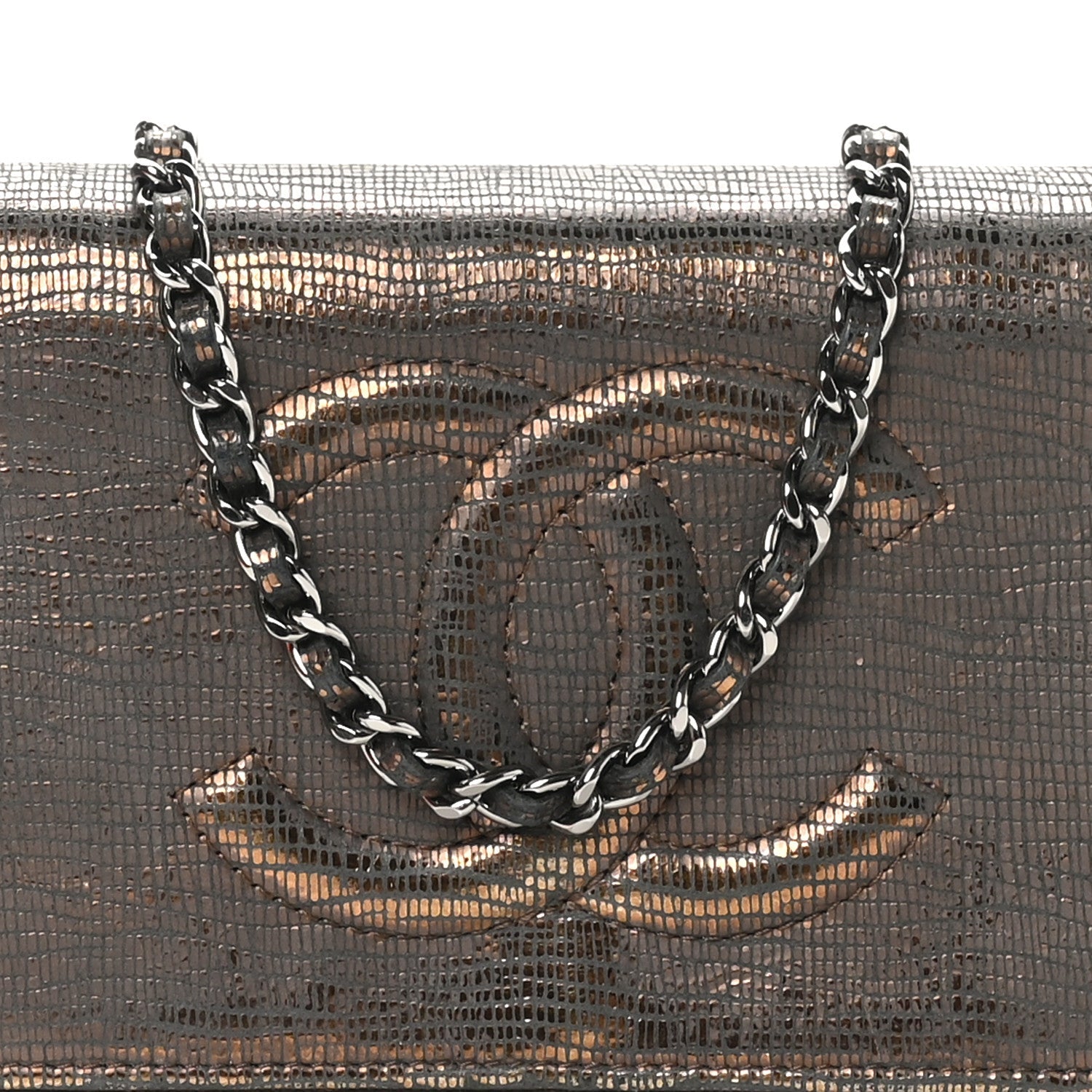 Iridescent Lizard Embossed Timeless CC Wallet on Chain WOC Brown