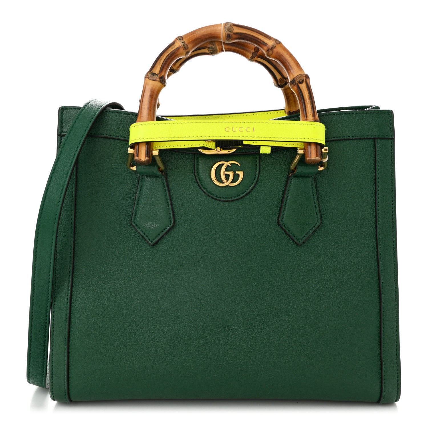 Wonka Grain Calfskin Small Diana Tote Bag Green Yellow Fluo