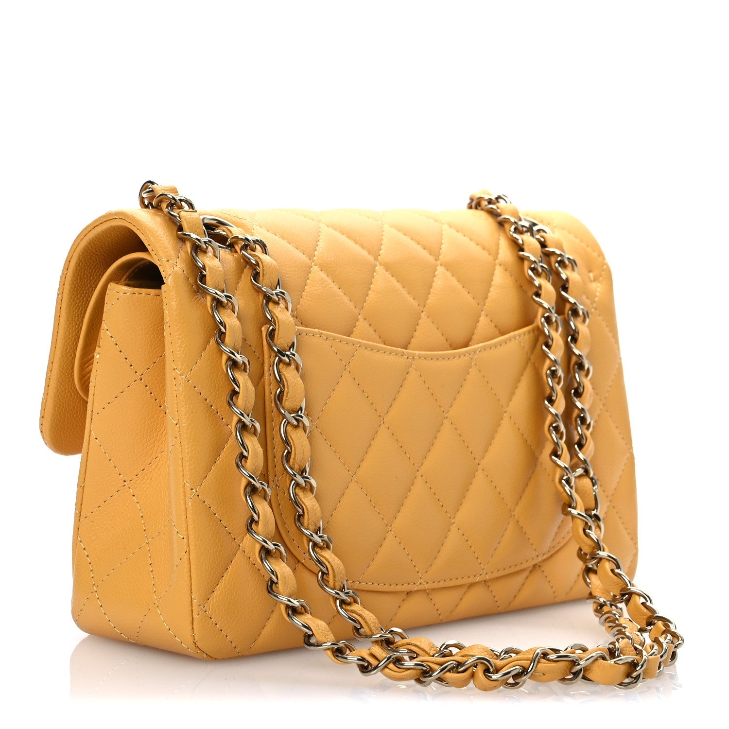 Caviar Quilted Small Double Flap Yellow
