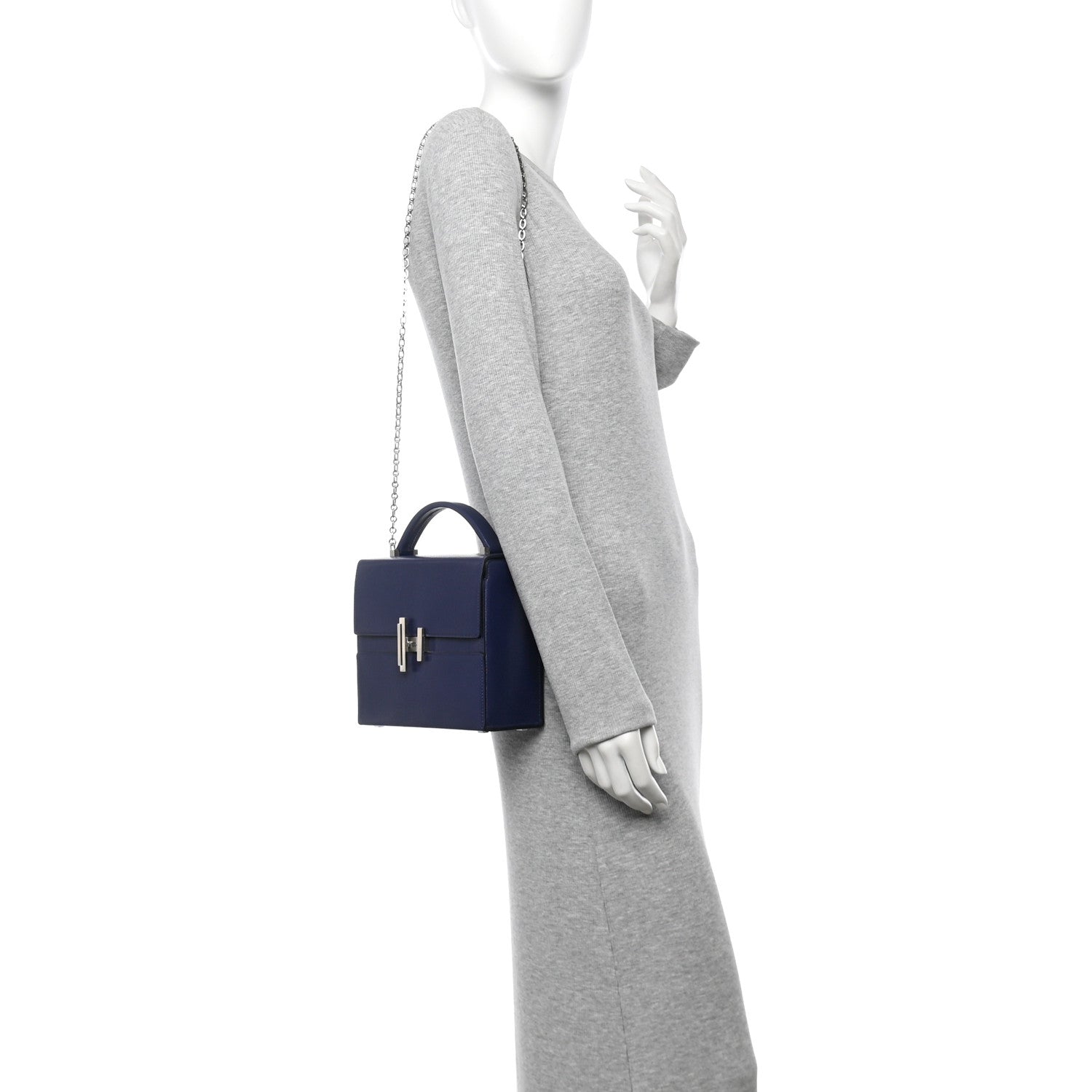 Chevre Mysore Cinhetic Boxy Top Handle Bag Blue Encre