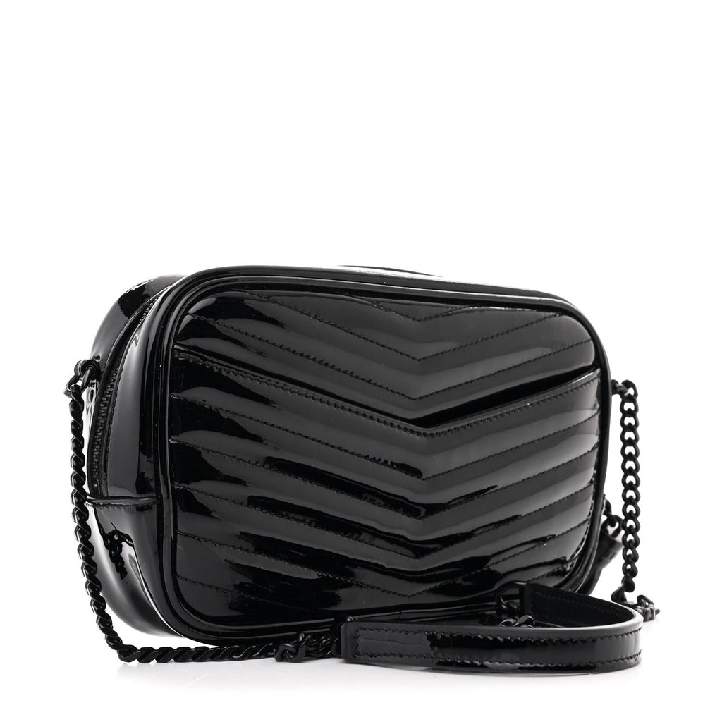 Patent Calfskin Matelasse Monogram Mini Lou Camera Bag Black