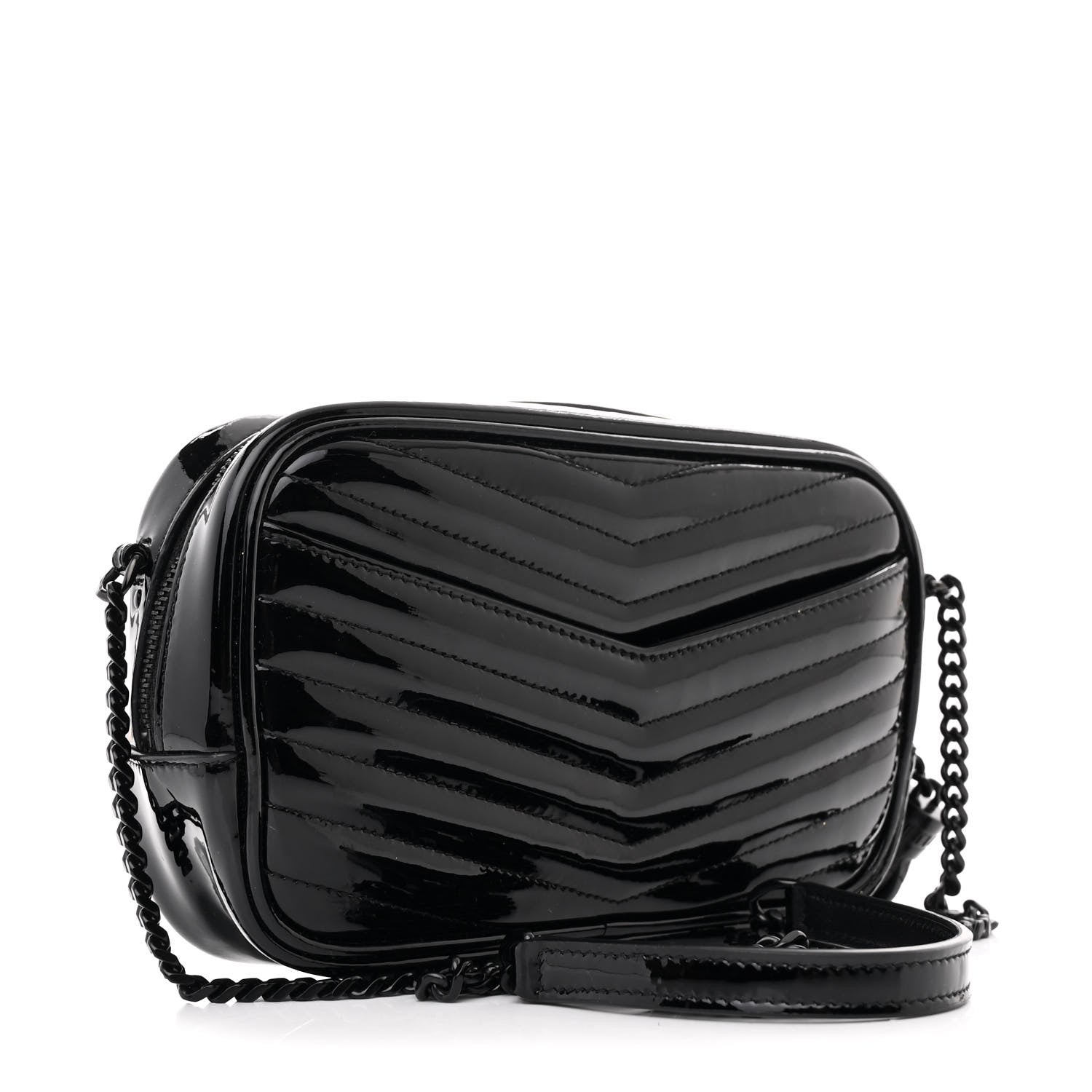 Patent Calfskin Matelasse Monogram Mini Lou Camera Bag Black
