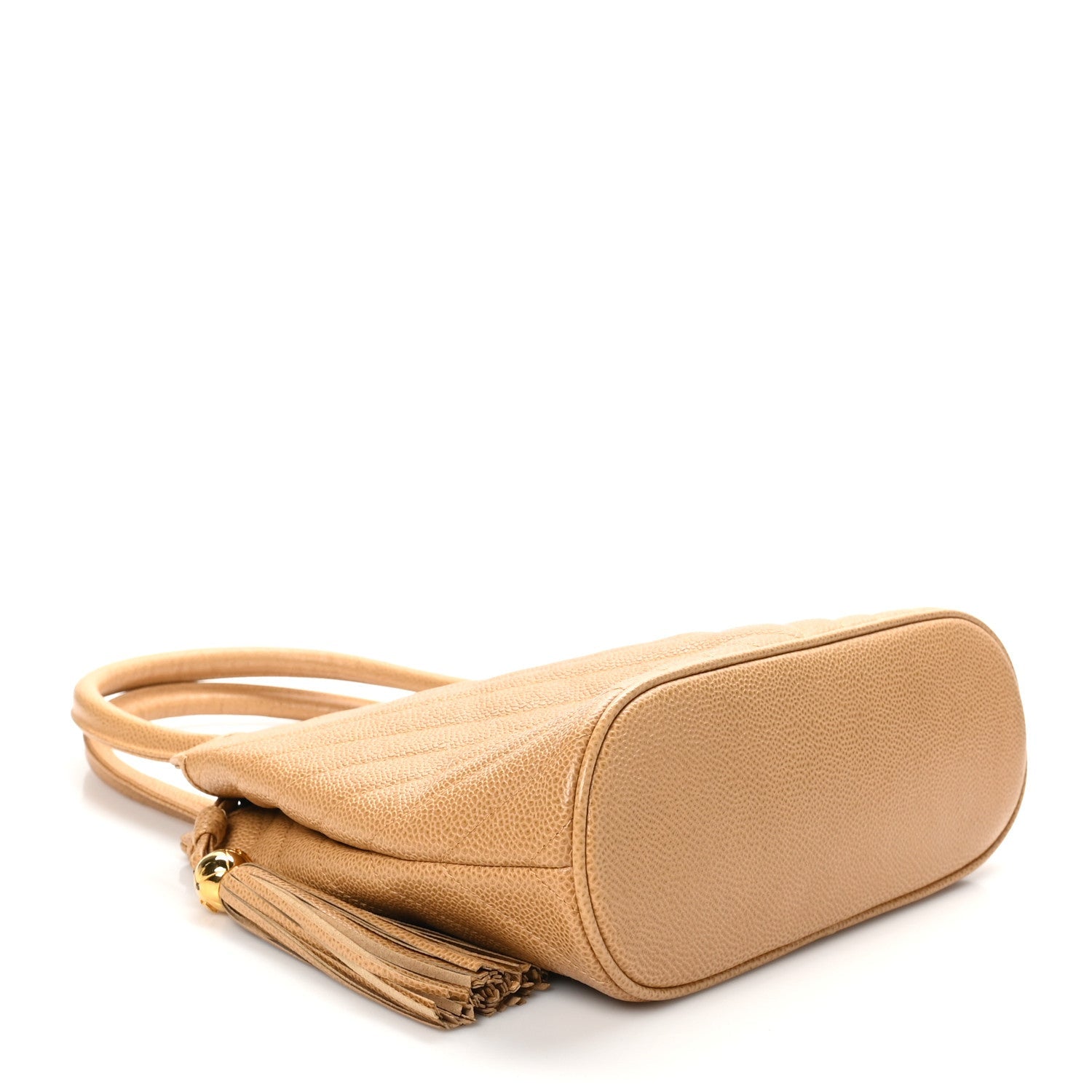 Caviar Chevron Tassel Tote Beige