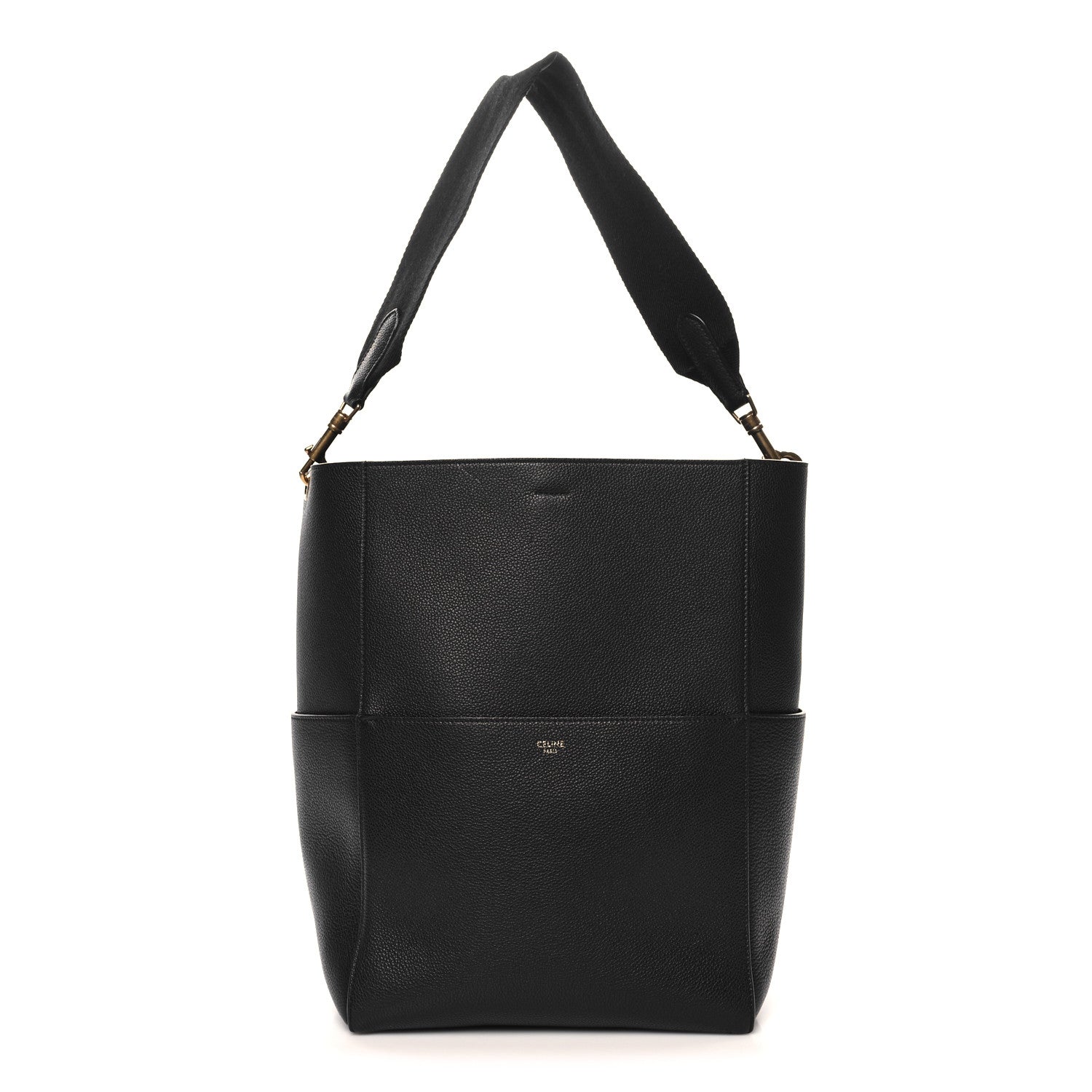 Soft Grained Calfskin Sangle Bucket Bag Black