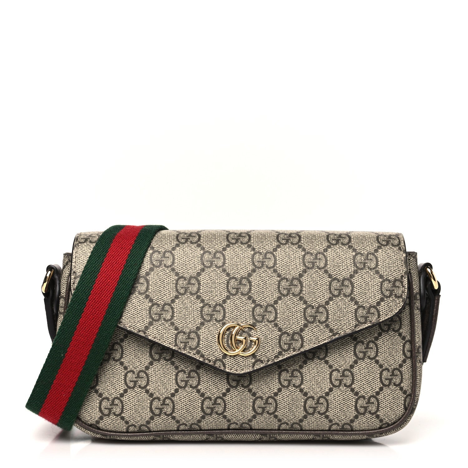 GG Supreme Monogram Textured Dollar Calfskin Web Mini Ophidia Envelope Shoulder Bag Beige Ebony