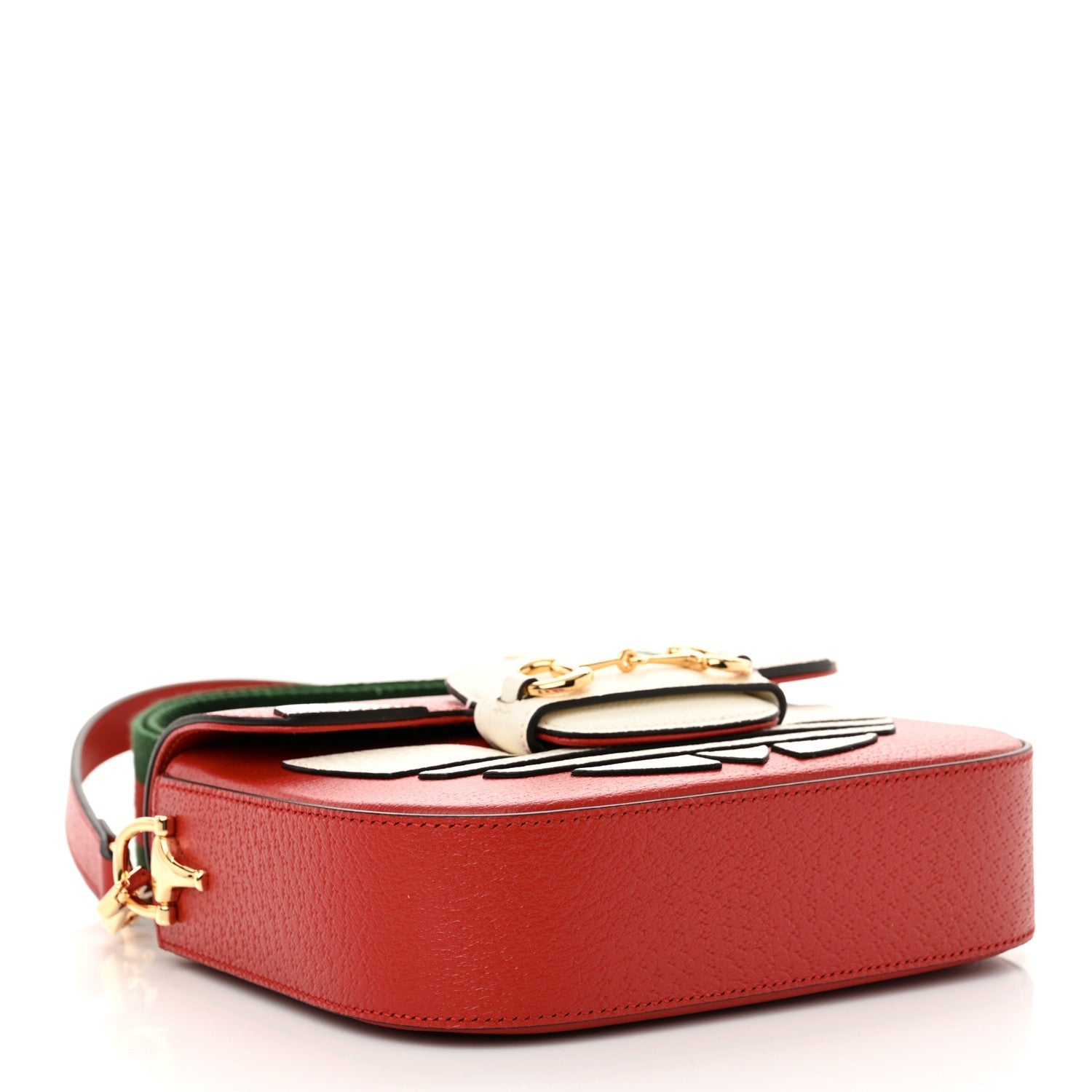 X ADIDAS Textured Dollar Calfskin Web Trefoil Mini Horsebit 1955 Shoulder Bag Hibiscus Red Off White