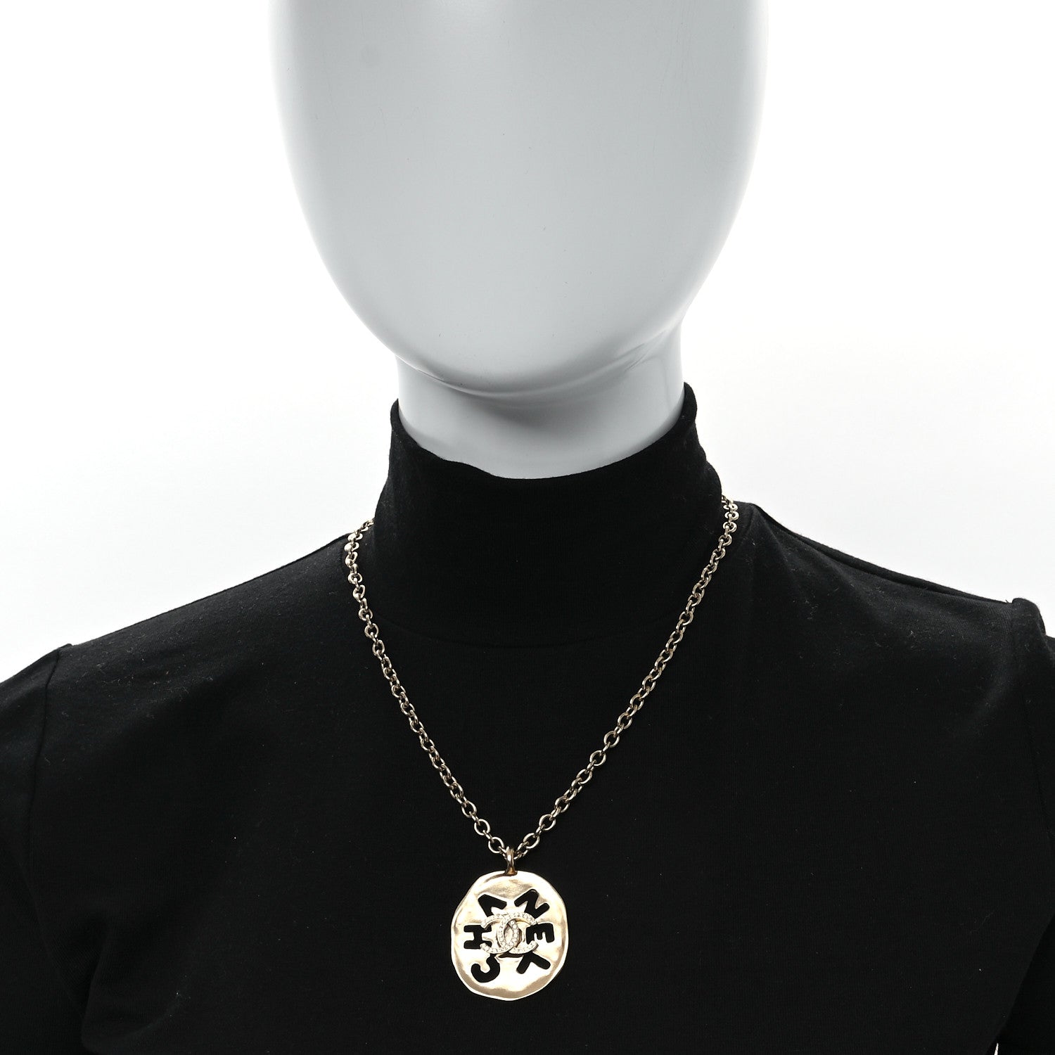 Crystal CC Medallion Logo Necklace Gold Gold