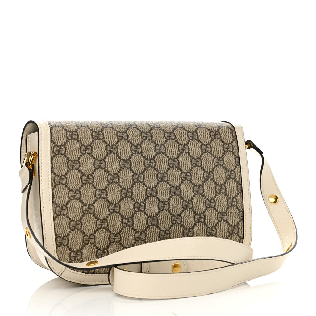 GG Supreme Monogram Horsebit 1955 Shoulder Bag Beige Mystic White