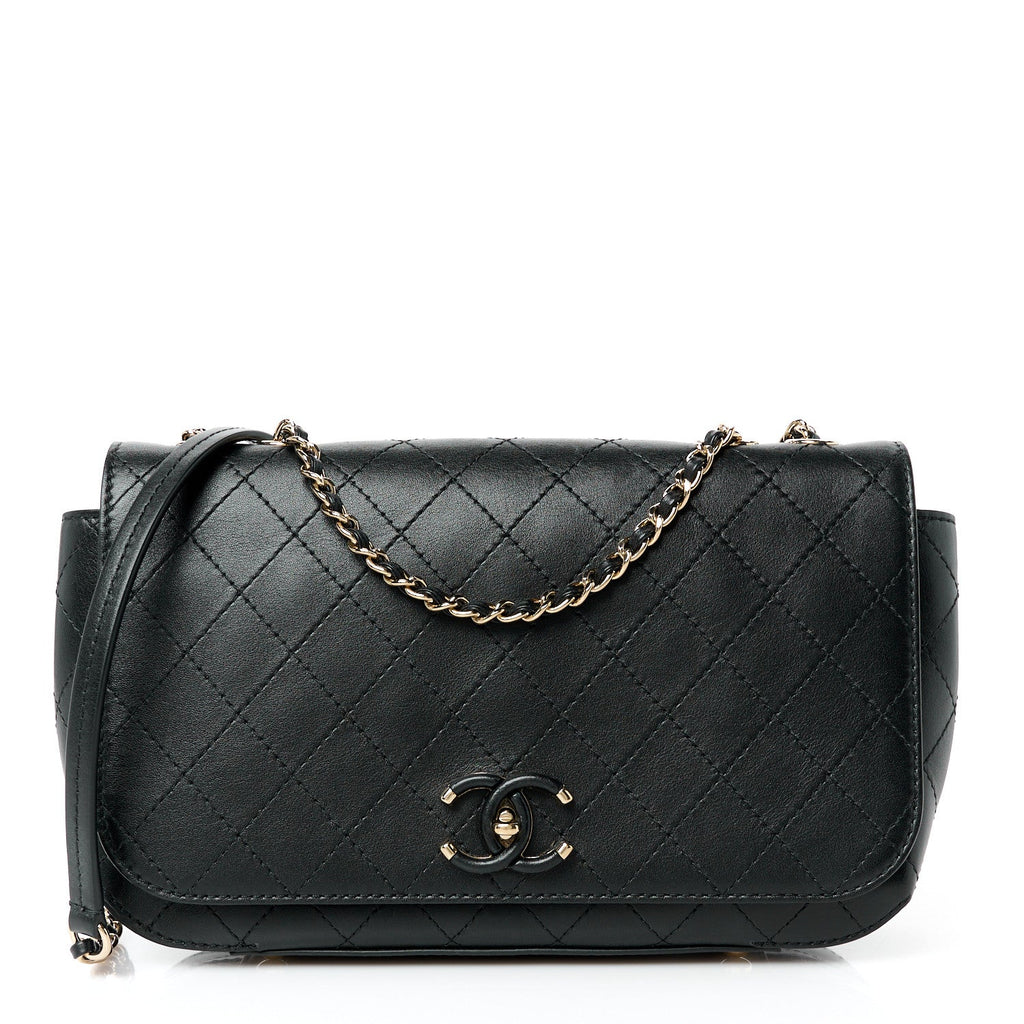 Calfskin Stitched CC Case Flap Bag Black