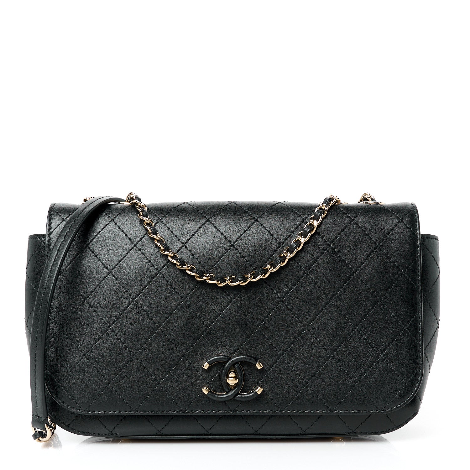 Calfskin Stitched CC Case Flap Bag Black
