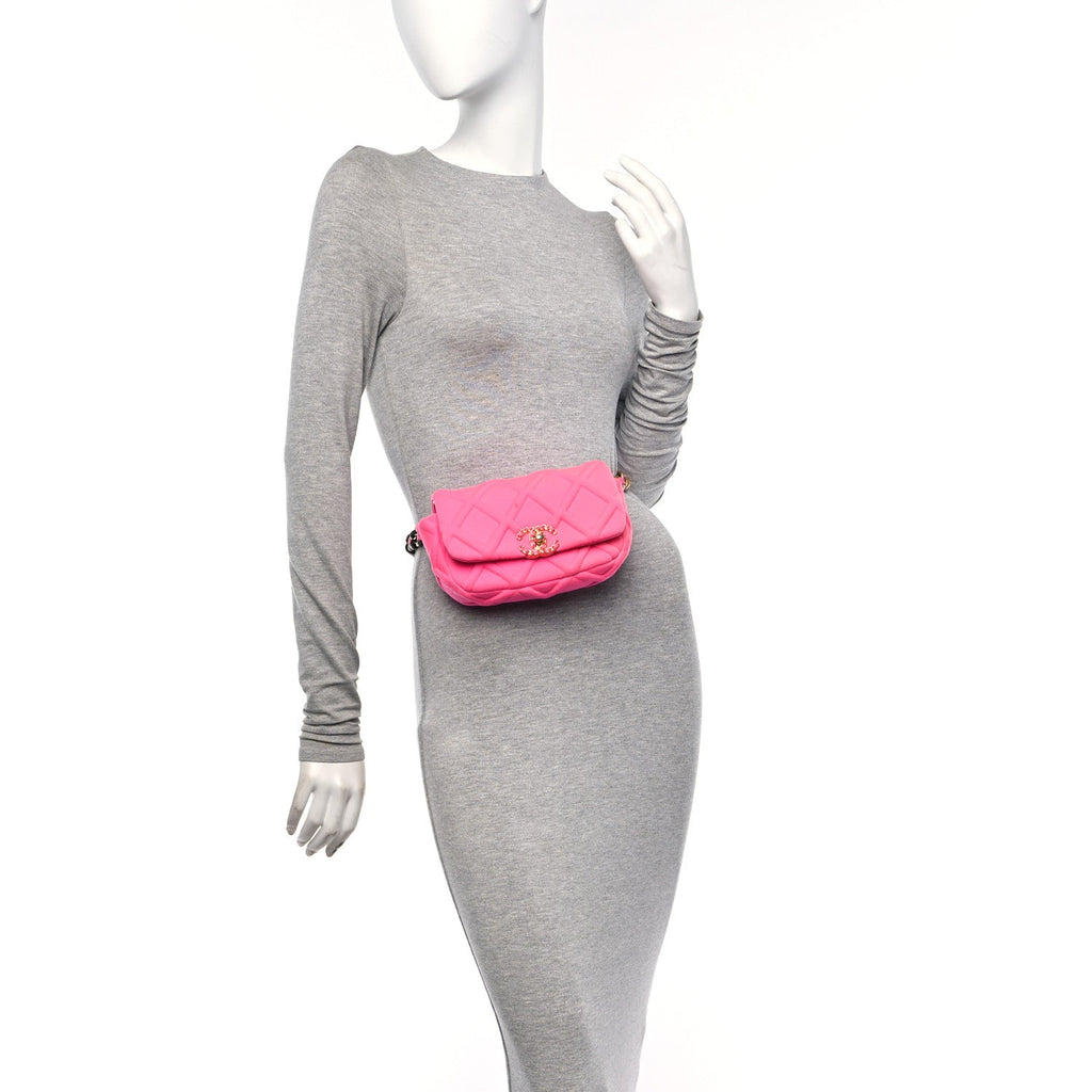 Jersey Quilted Chanel 19 Waist Bag Pink
