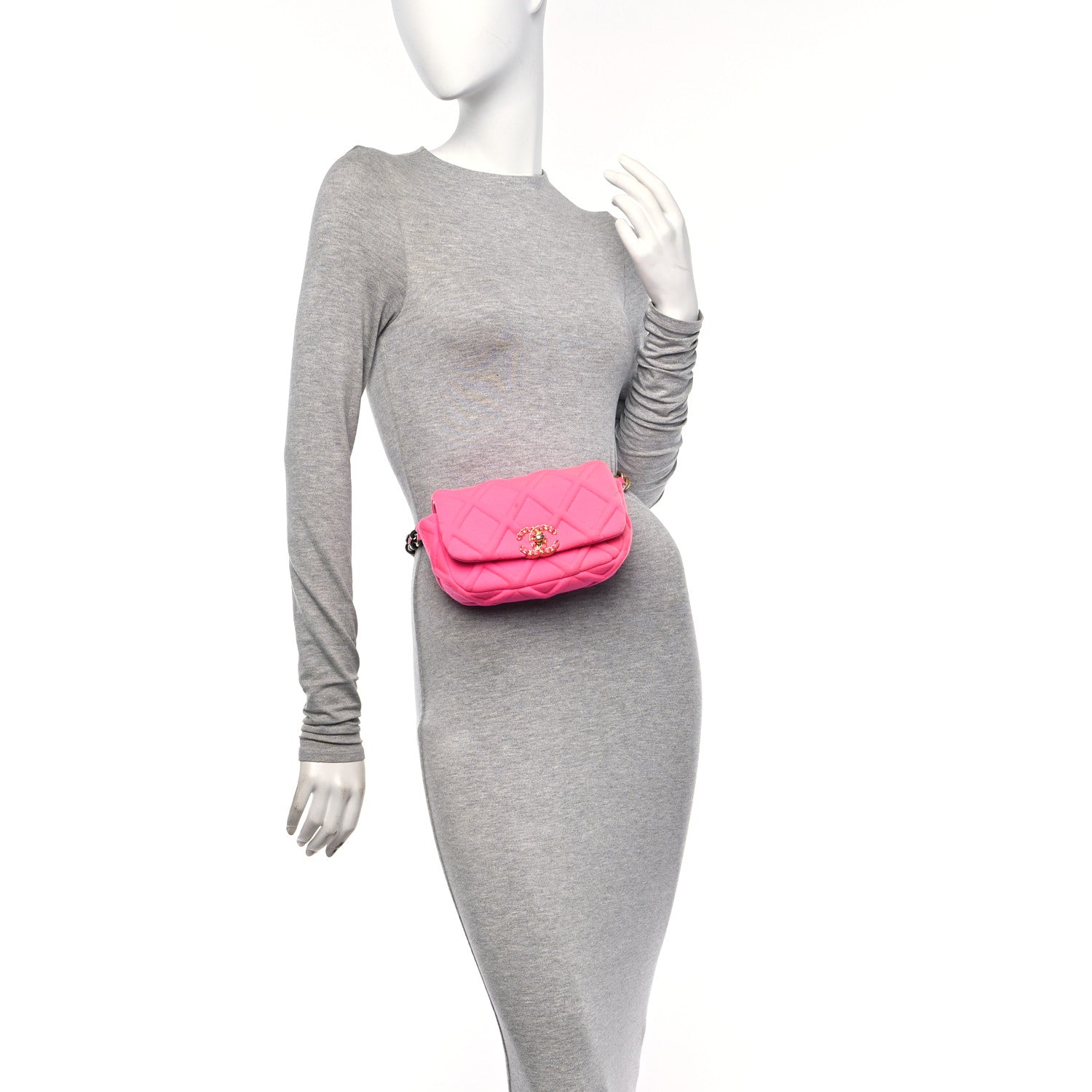 Jersey Quilted Chanel 19 Waist Bag Pink