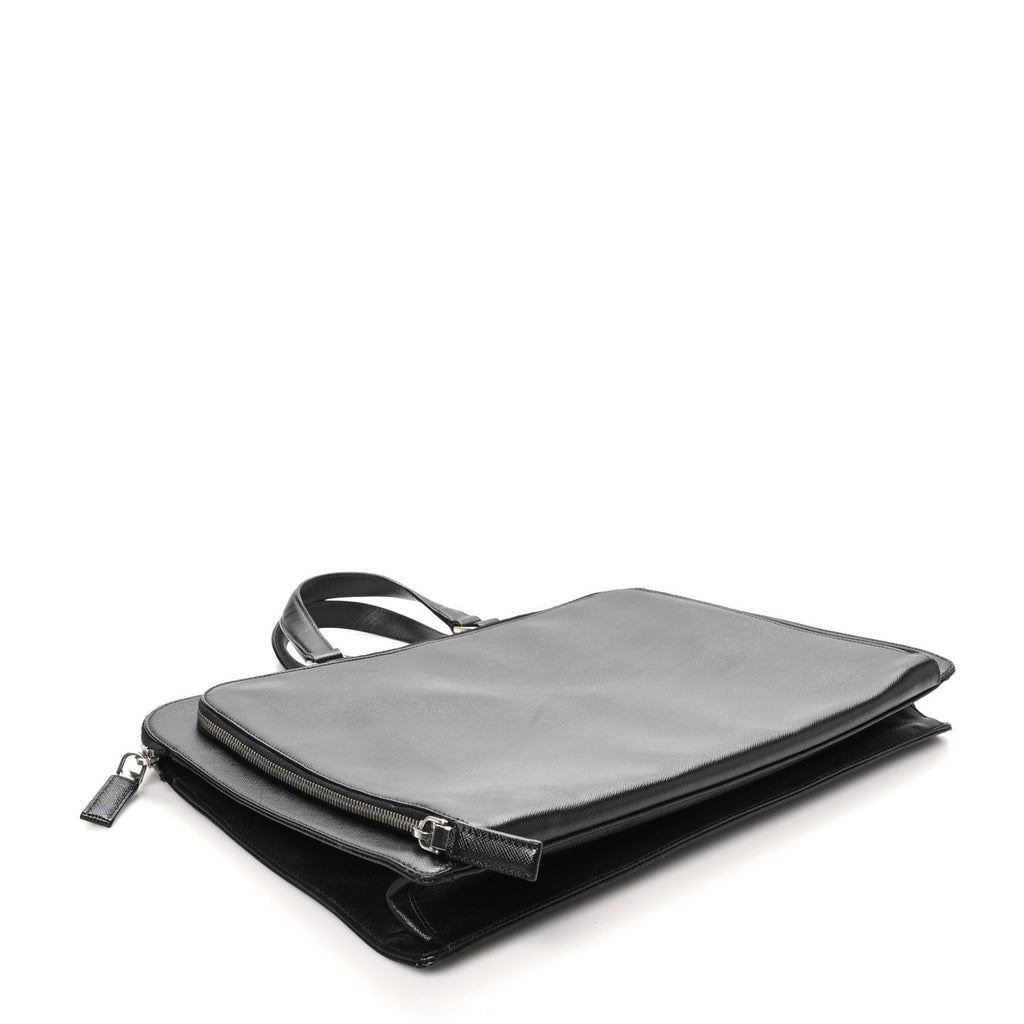 Saffiano Cuir Travel Front Zip Pocket Briefcase Black