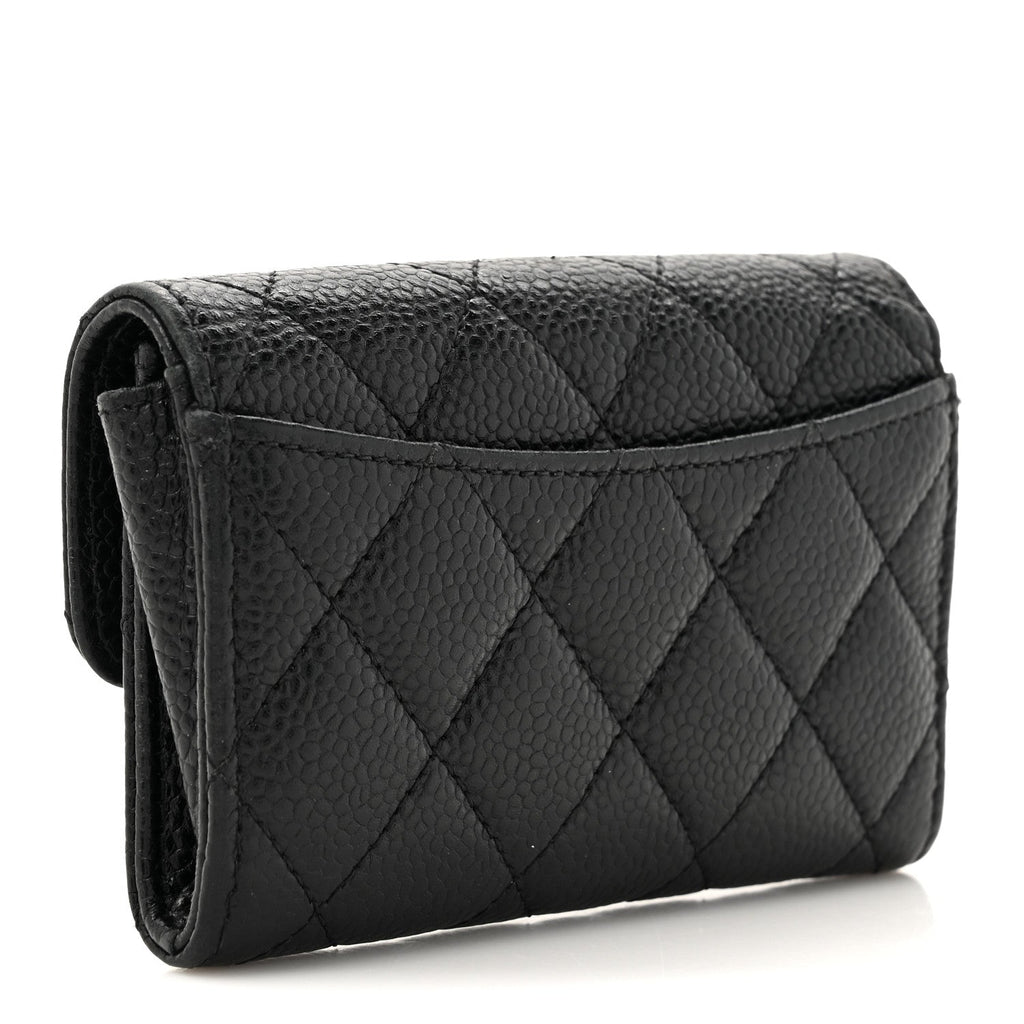 Caviar Quilted Flap  Holder Wallet Black