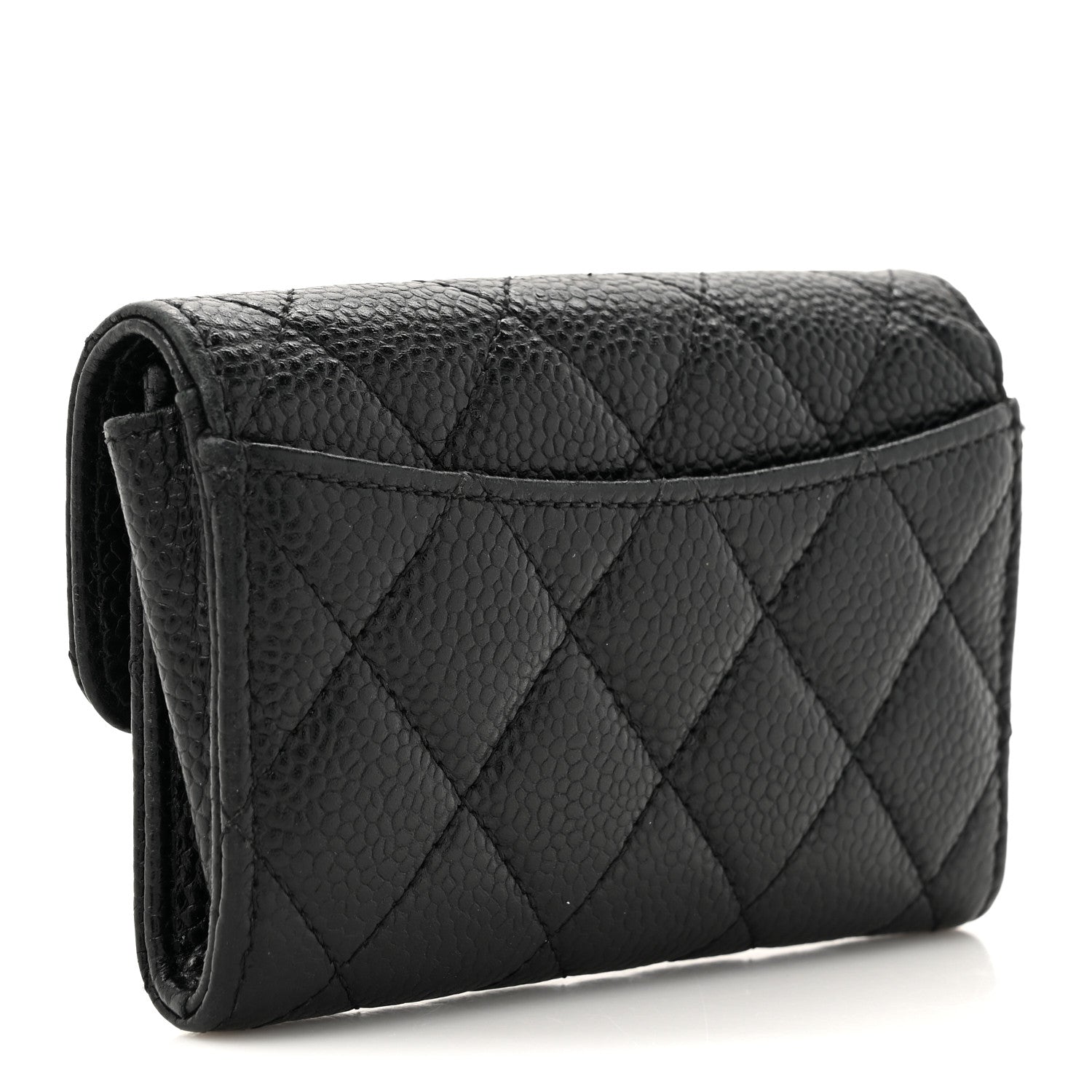 Caviar Quilted Flap  Holder Wallet Black