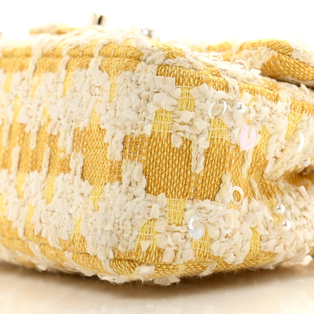 Tweed Beaded Mini Rectangular Flap Yellow White