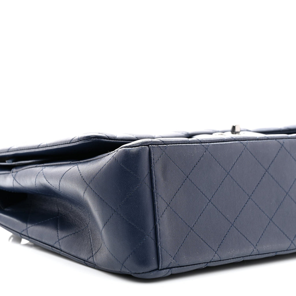 Lambskin Quilted Maxi Double Flap Dark Blue