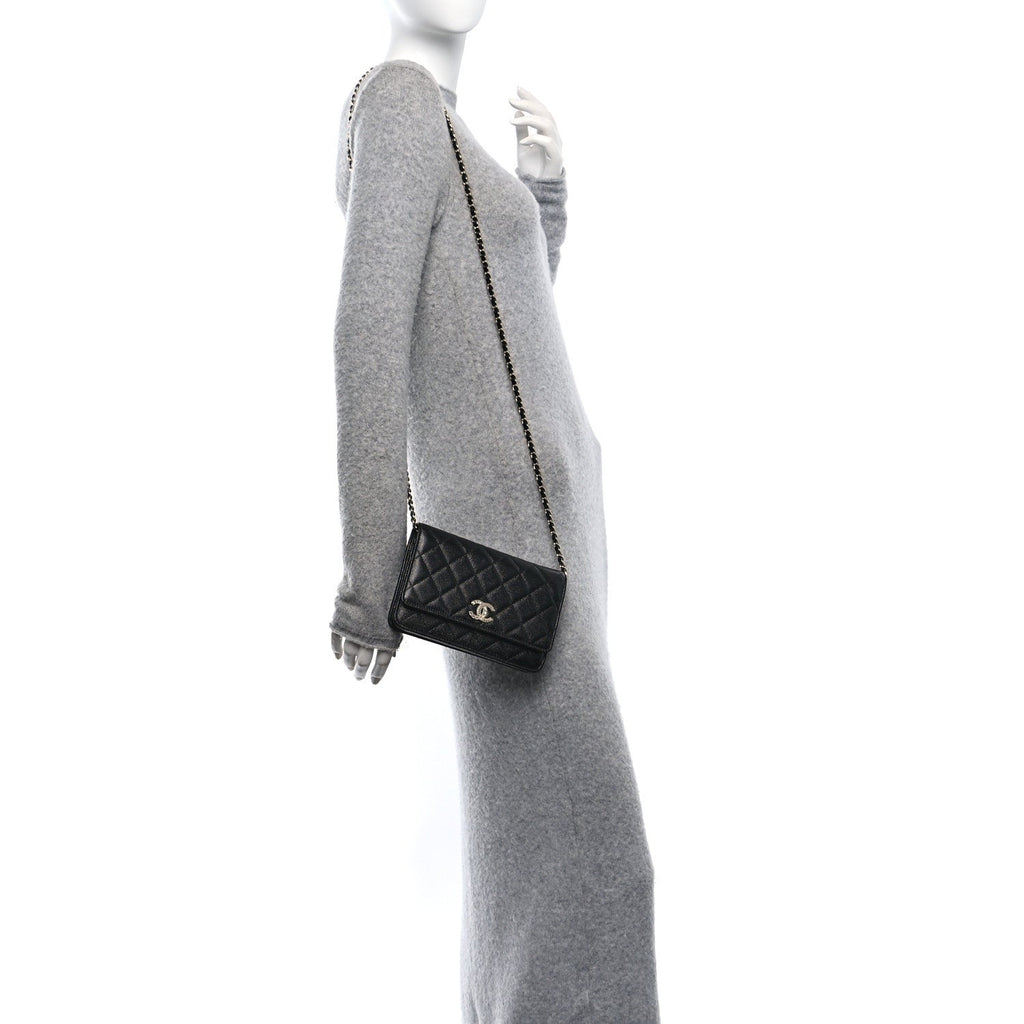Caviar Quilted Chain CC Wallet On Chain WOC Black