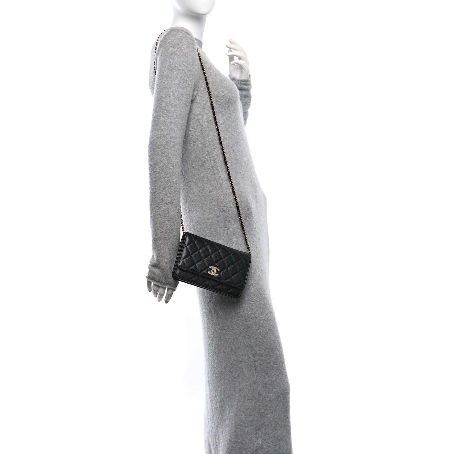 Caviar Quilted Chain CC Wallet On Chain WOC Black
