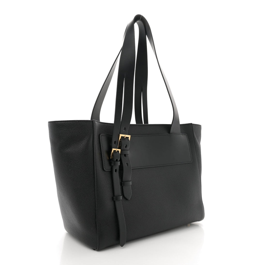 Grained Calfskin Buckle Tote Black