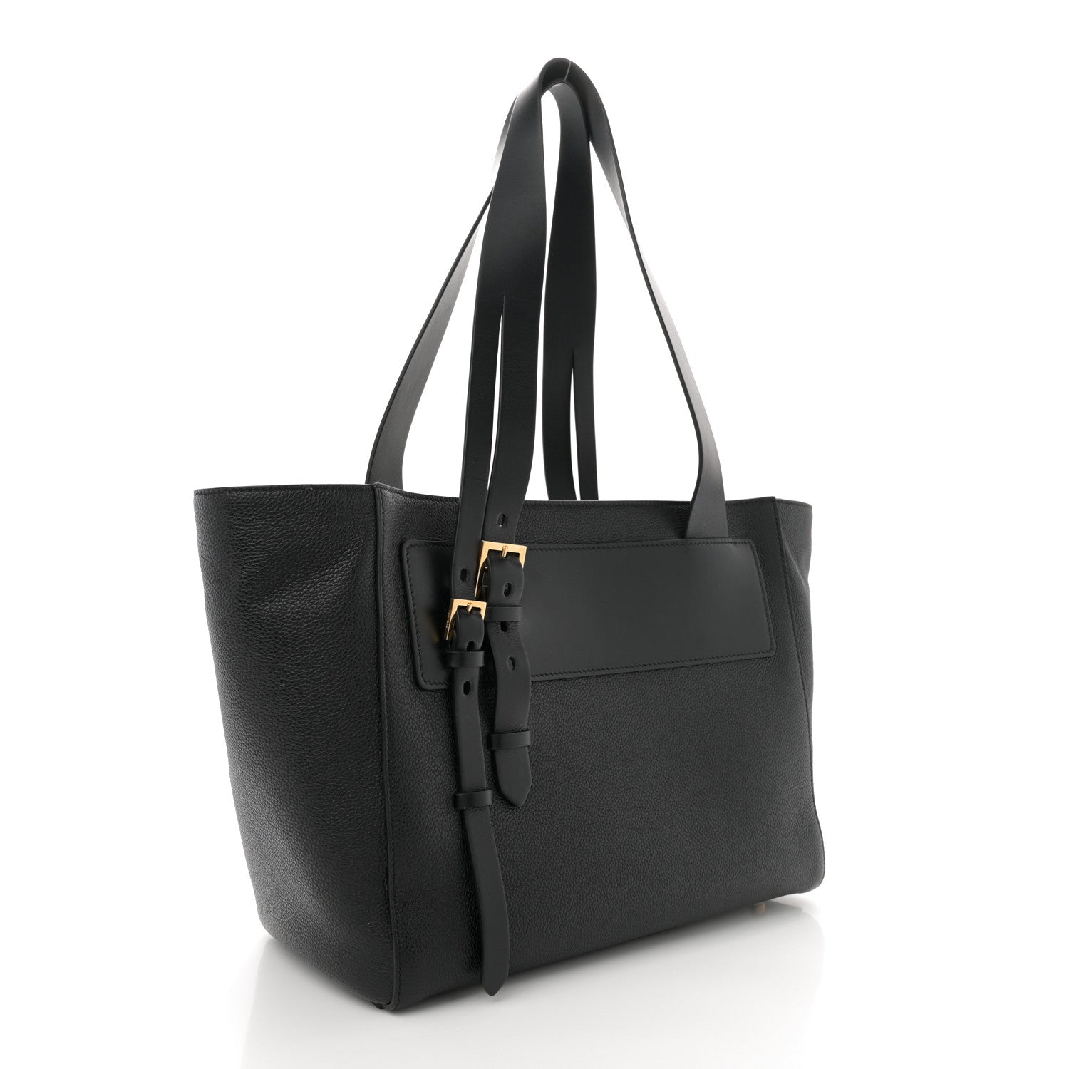 Grained Calfskin Buckle Tote Black
