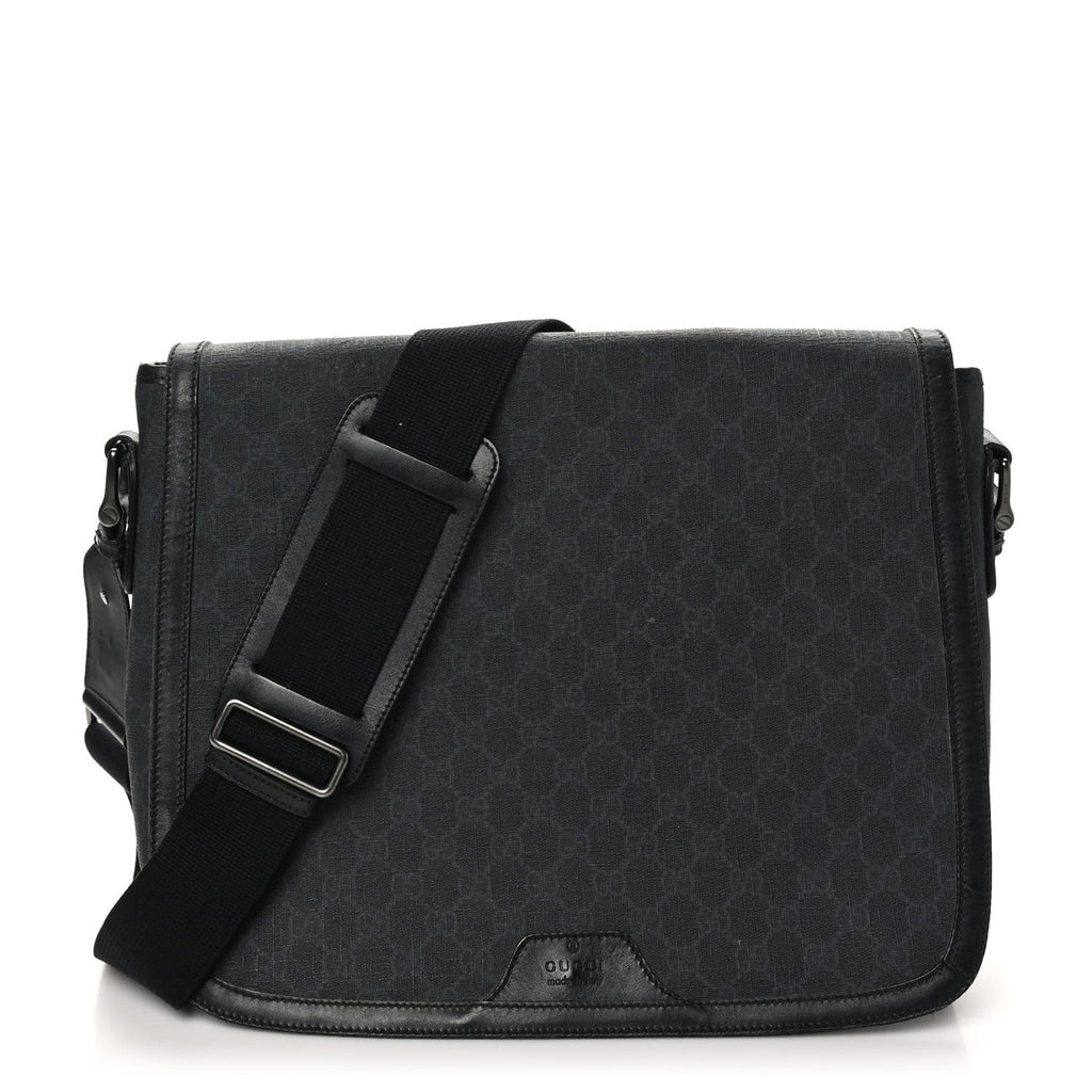 GG Supreme Monogram Flap Messenger Bag Black Grey
