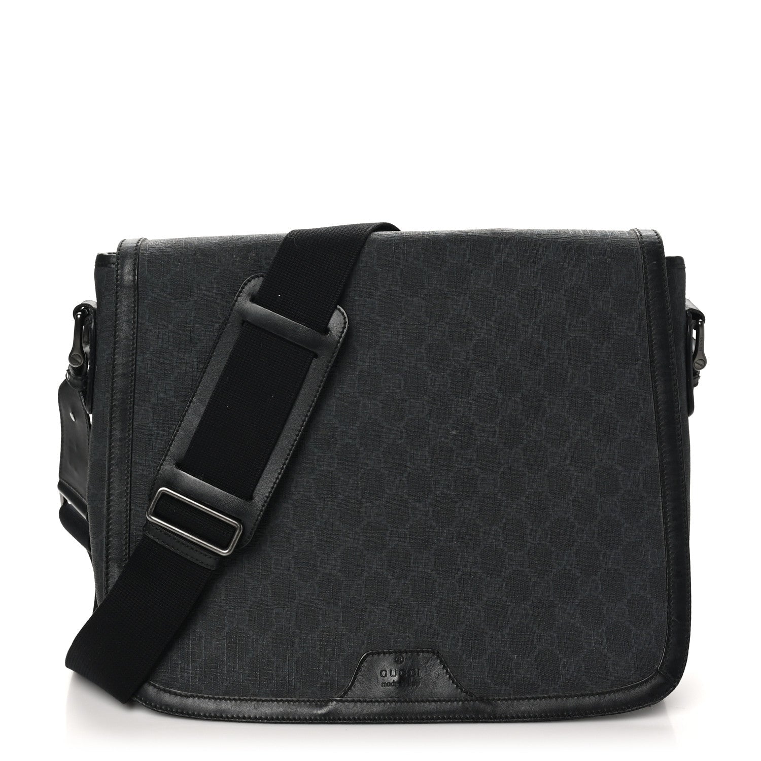 GG Supreme Monogram Flap Messenger Bag Black Grey
