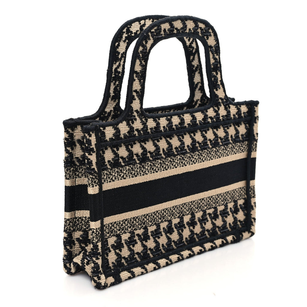 Canvas Houndstooth Embroidered Mini Book Tote Black