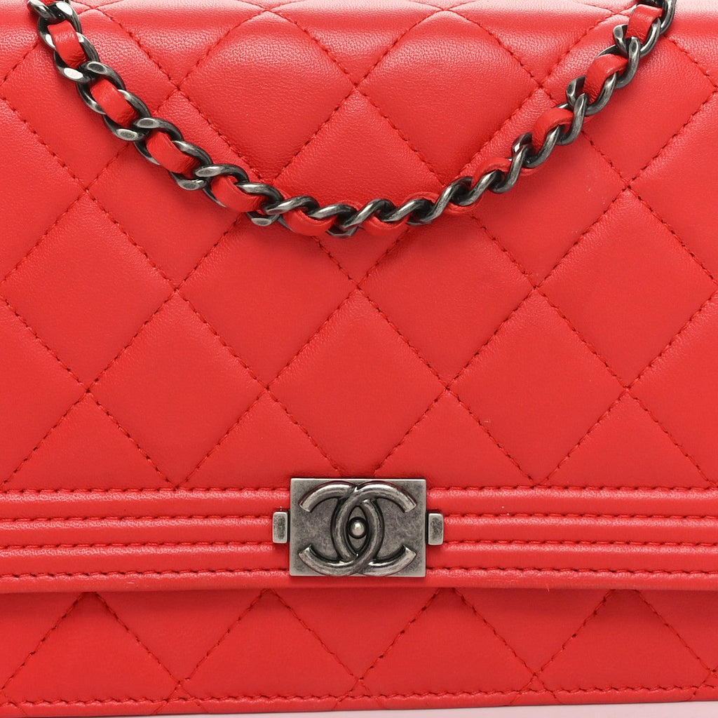 Lambskin Quilted Boy Wallet On Chain WOC Red