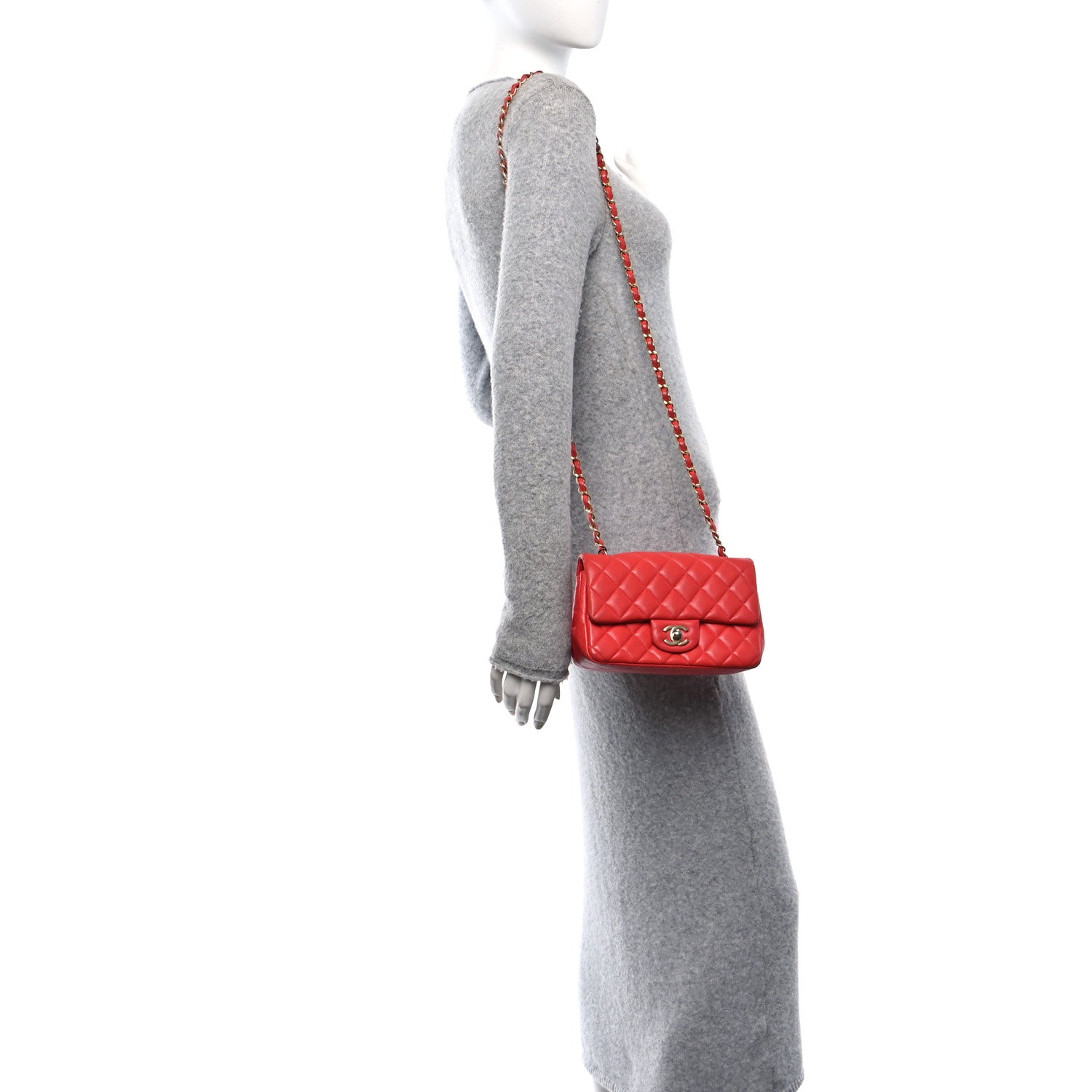 Lambskin Quilted Mini Rectangular Flap Red