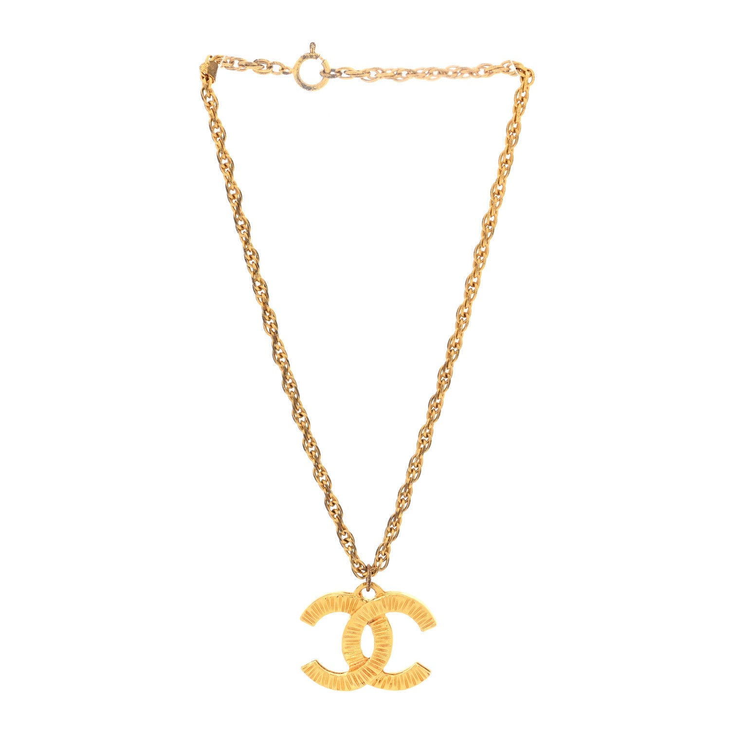 Metal Textured CC Chain Pendant Necklace Gold