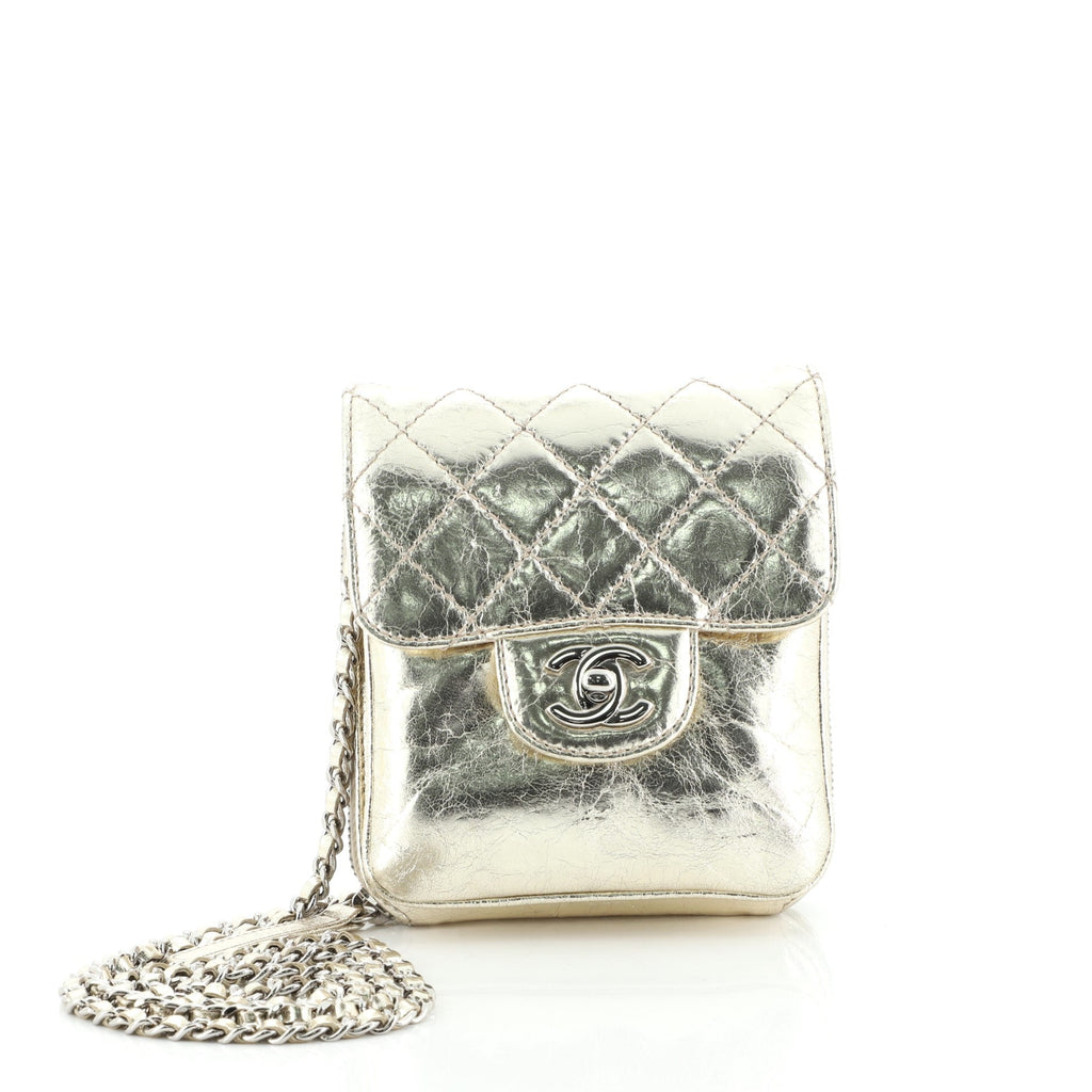 Wallet on Chain Flap Bag Quilted Metallic Calfskin Mini