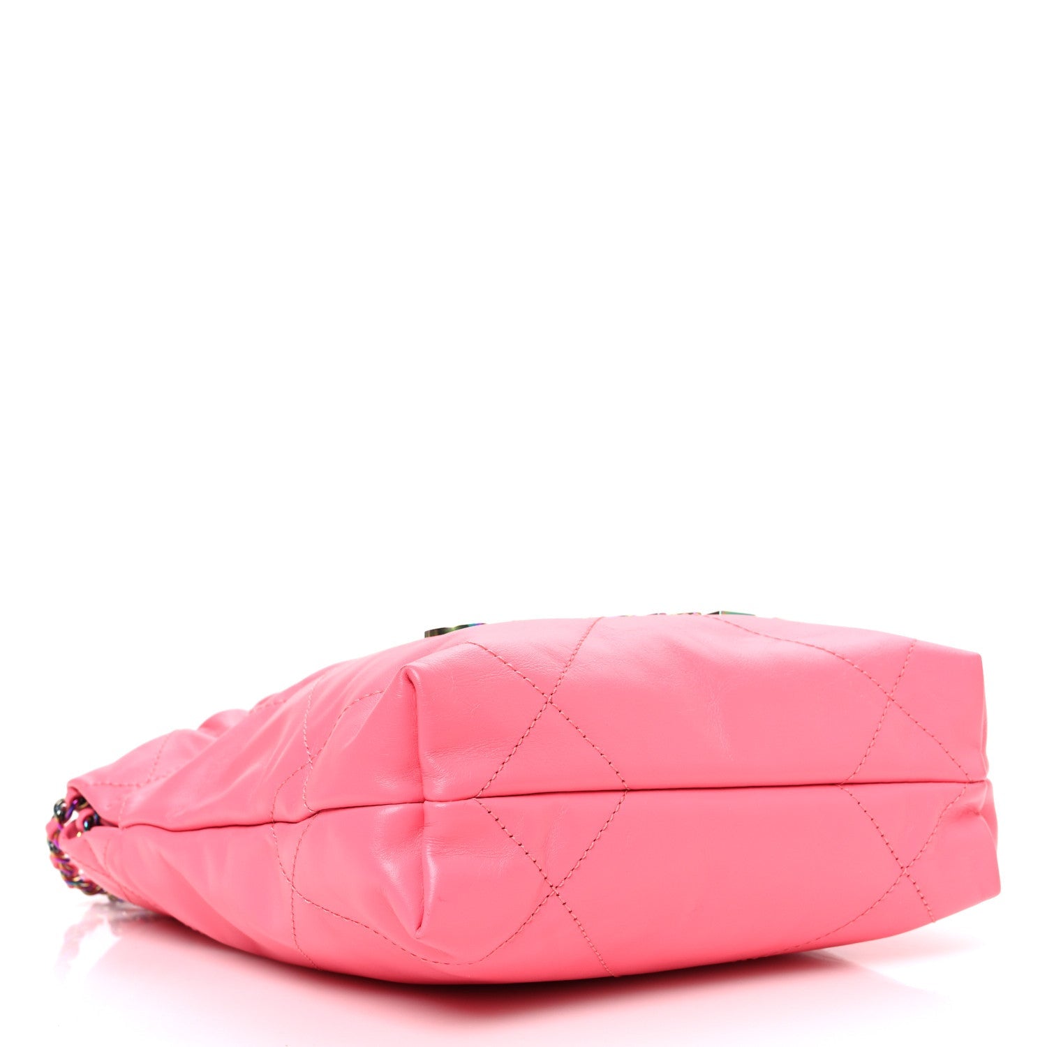 Shiny Calfskin Quilted Rainbow Metal Mini Chanel 22 Coral Pink
