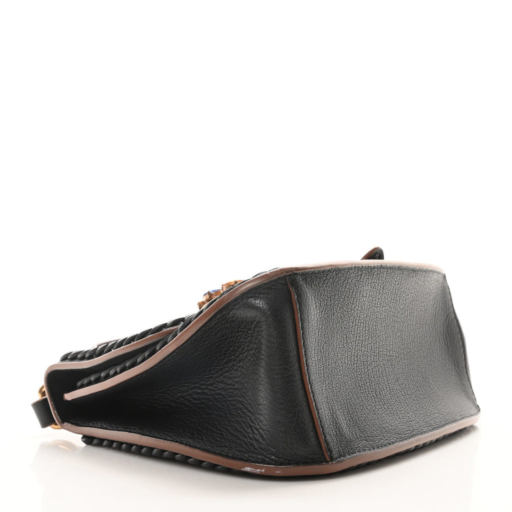 Goatskin Madras Soft Calfskin Crystal Embellished Lady Saddle Black