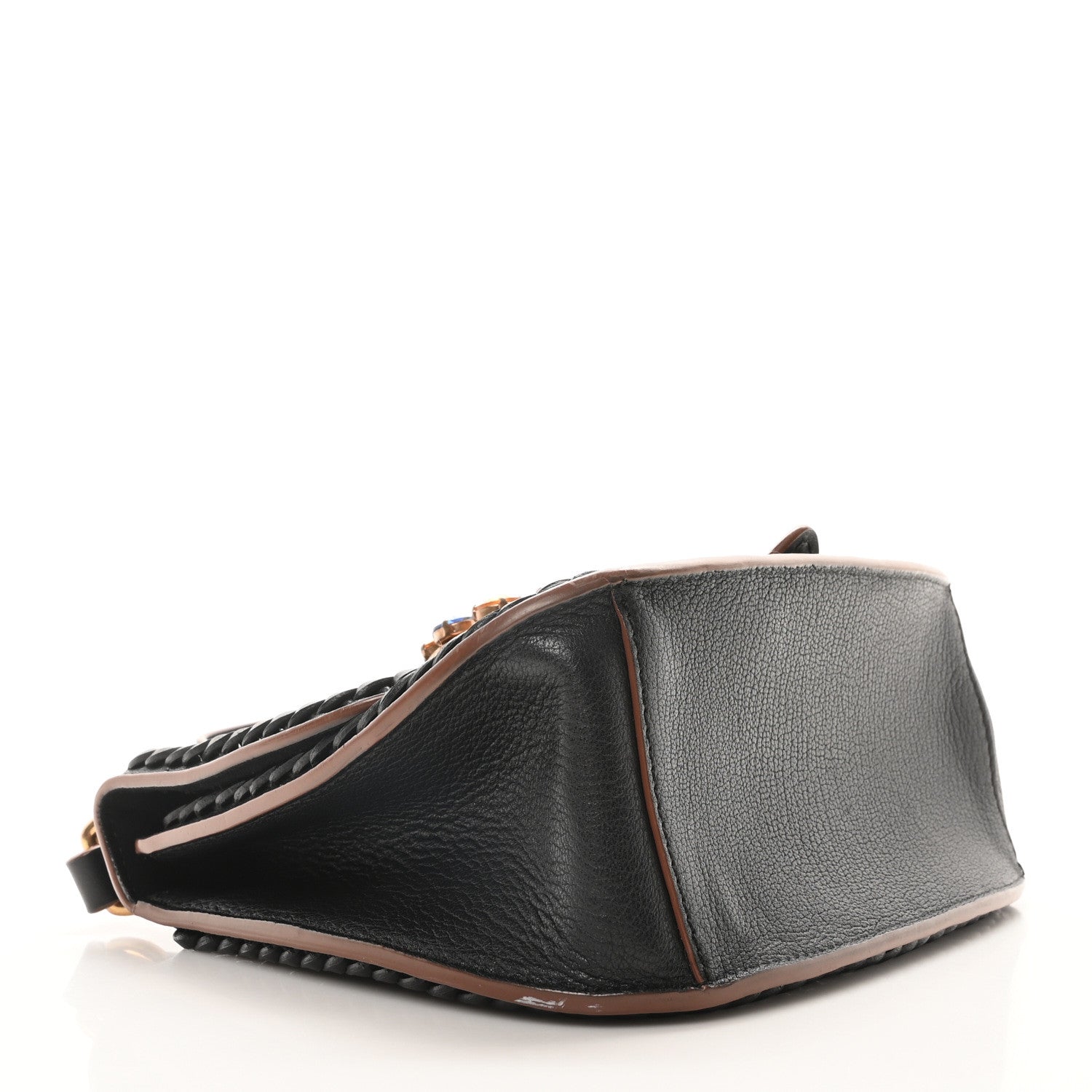 Goatskin Madras Soft Calfskin Crystal Embellished Lady Saddle Black