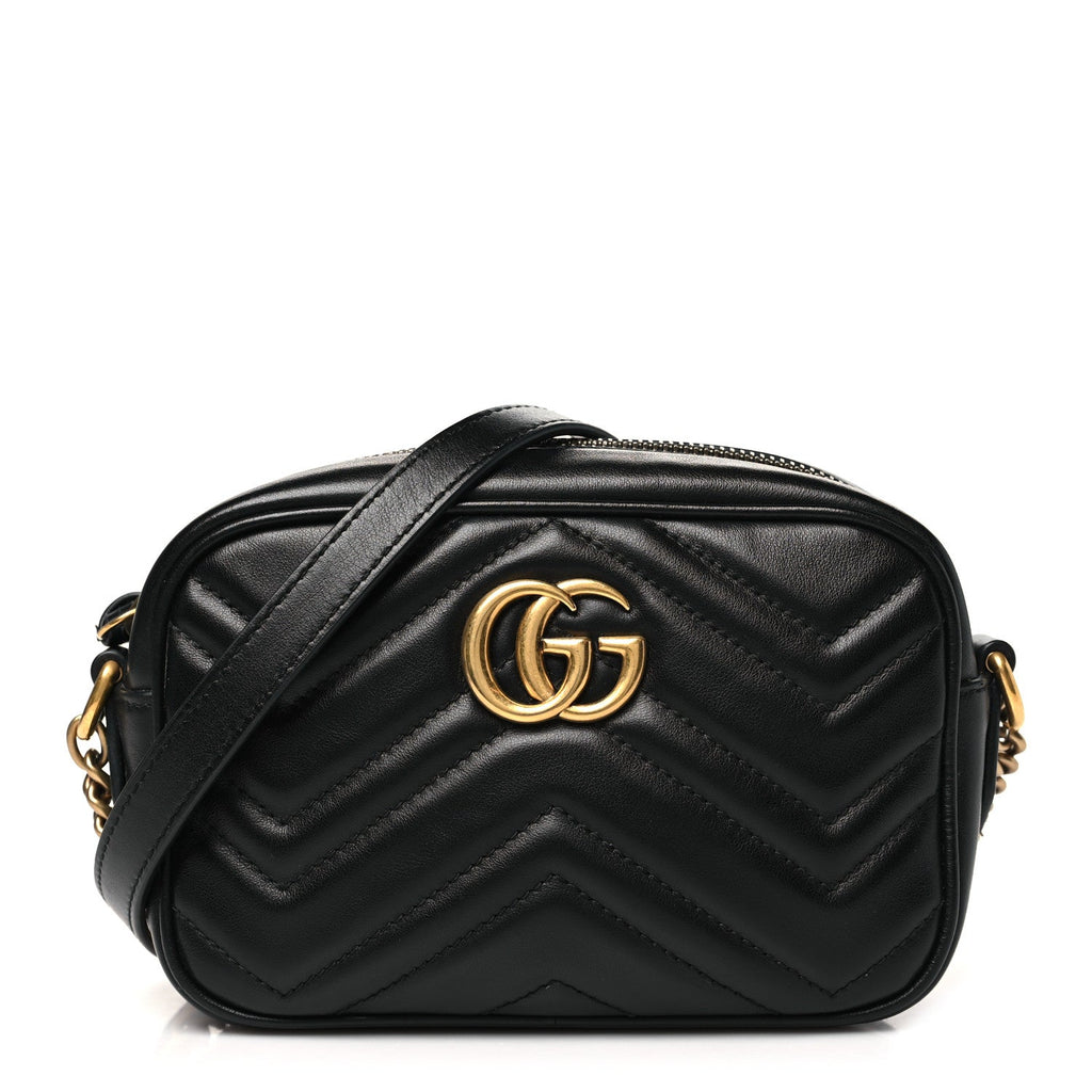 Calfskin Matelasse Mini GG Marmont Chain Shoulder Bag Black